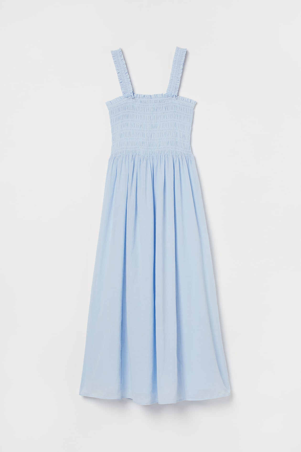 Smocked-bodice Dress - Square Neckline - Sleeveless - Light blue ...