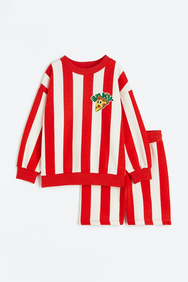 2-piece sweatshirt set - Red/Striped - 1