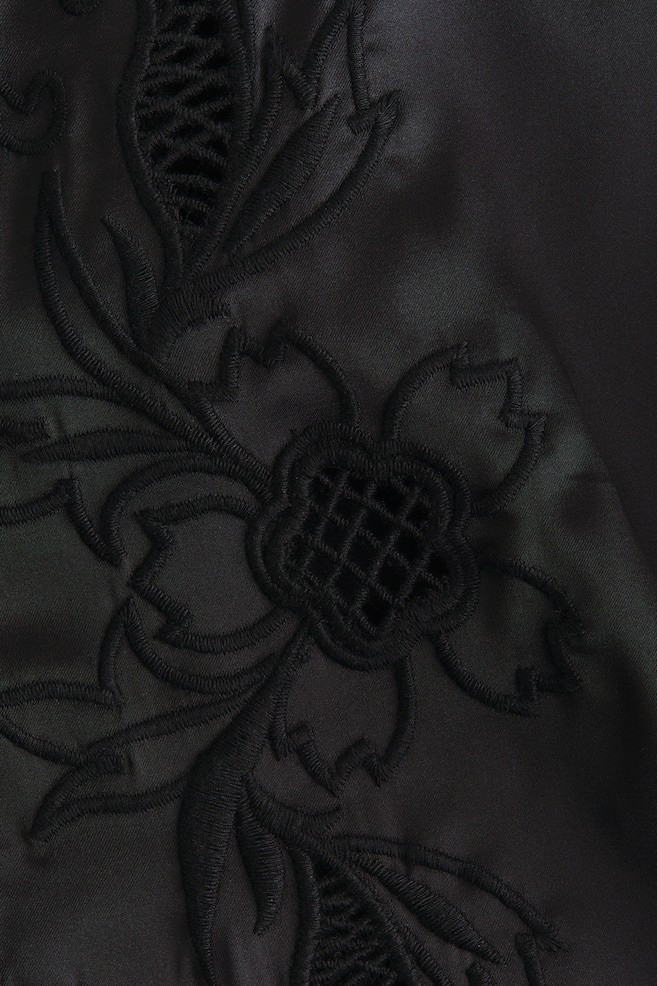 Tie-Front Satin Blouse-Black - 3