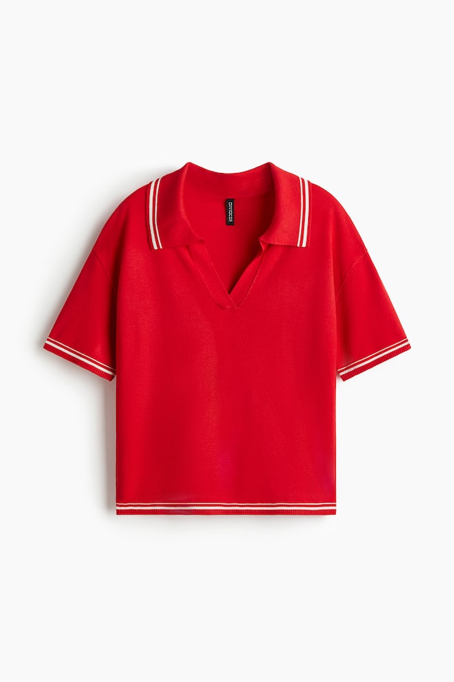 Polo oversize en punto fino - Rojo vivo/Navy blue/Striped - 1