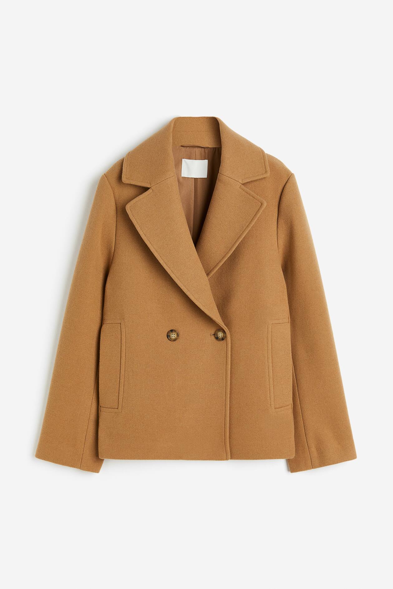 Double-breasted jacket - V-neck - Long sleeve - Dark beige 