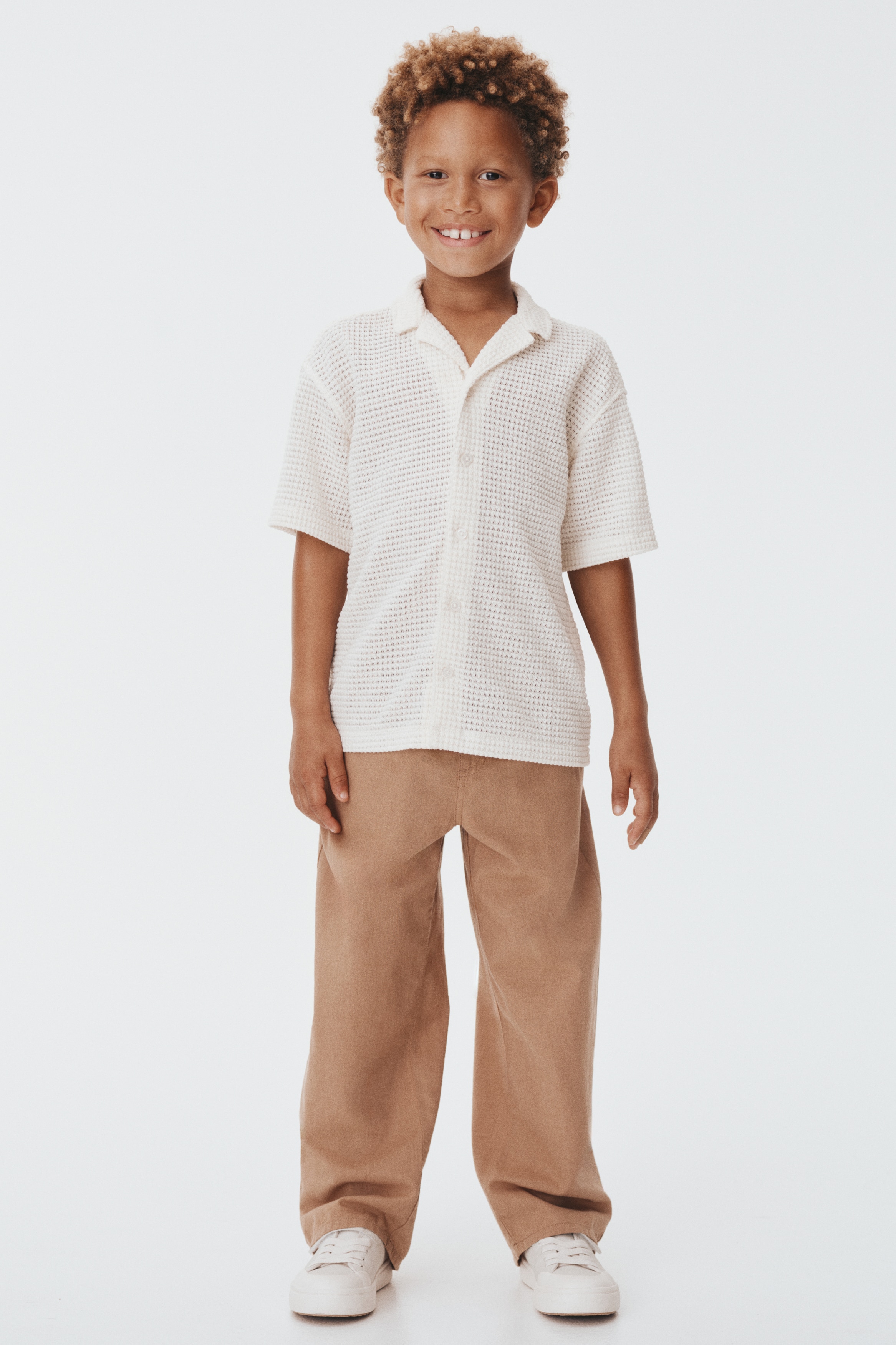 Linen-blend joggers - Light brown/Light dusty blue