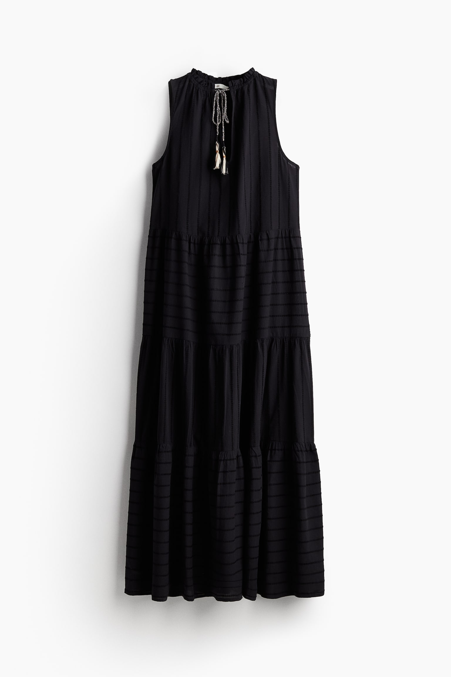 Drawstring Detail Tiered Dress - Black - 2