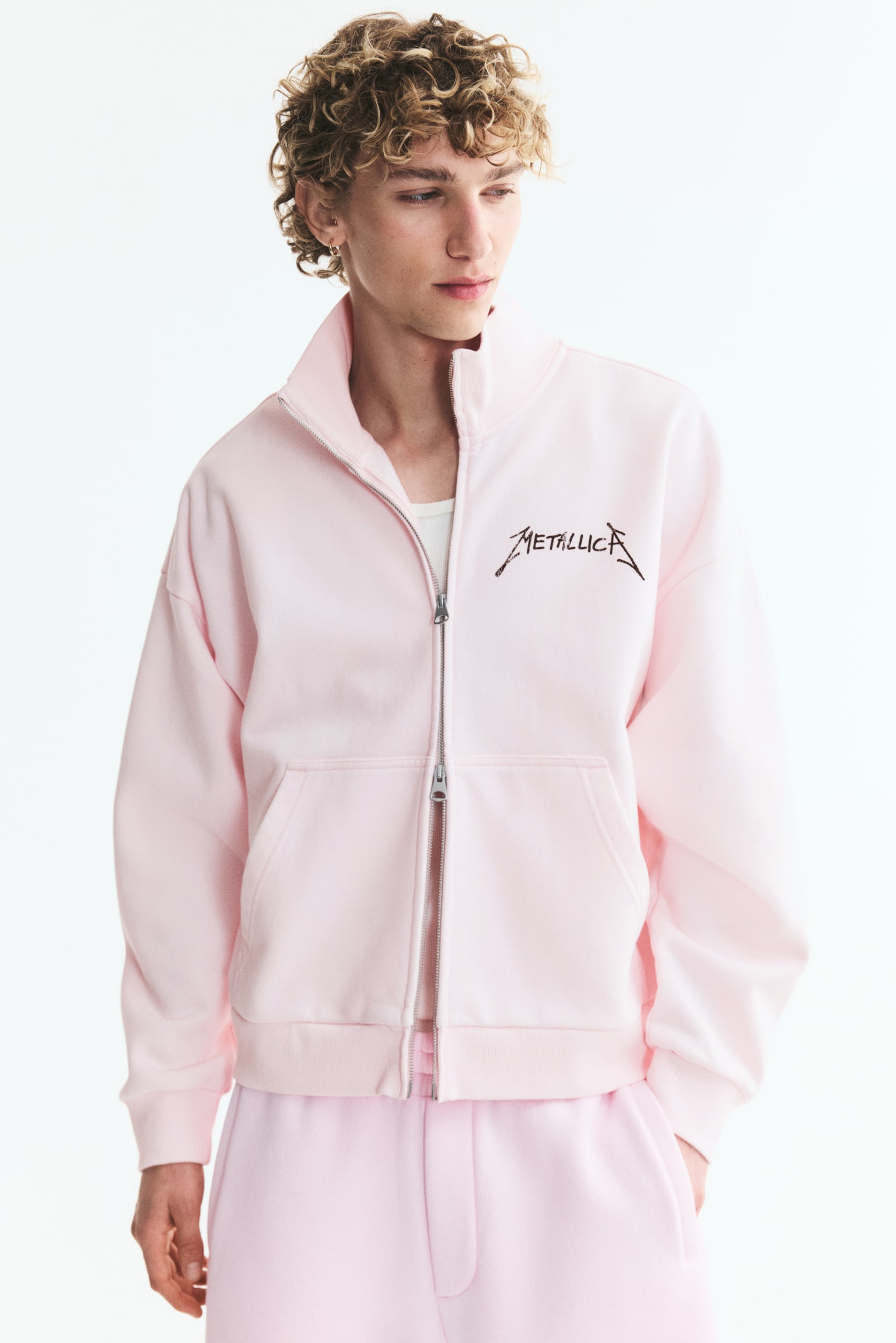 Baskılı ve Fermuarlı Ceket Oversized Fit - Açık pembe/Metallica - 1