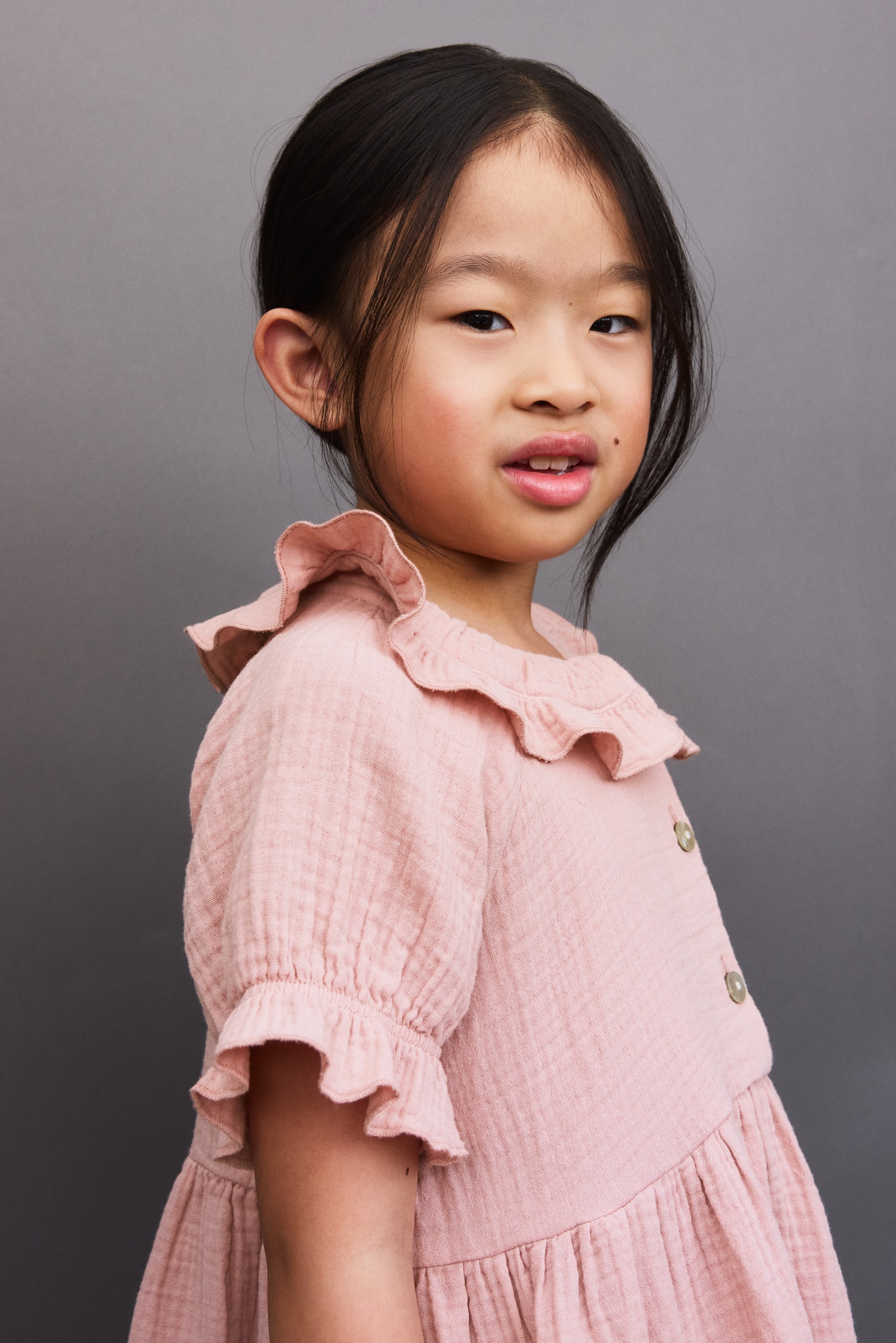 Cotton muslin dress - Light pink/Plum - 4