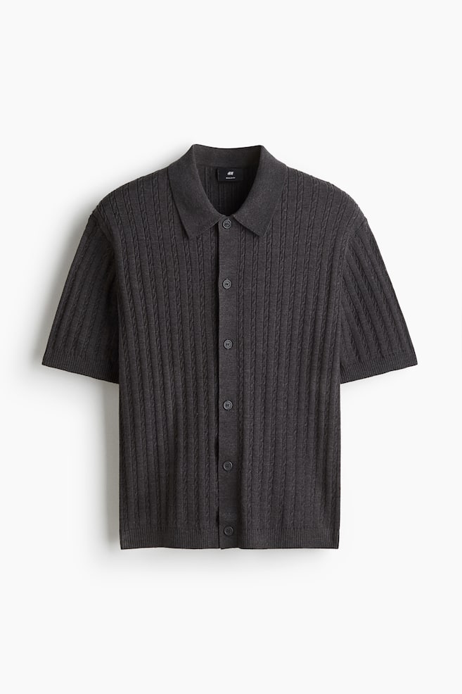 Regular-Fit Cable-Knit Short-Sleeved Shirt - Dark gray/Cream - 1