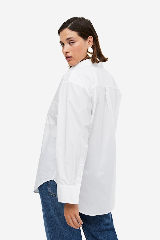 Oversized skjorte i poplin - Hvid/Blå/Stribet - 4