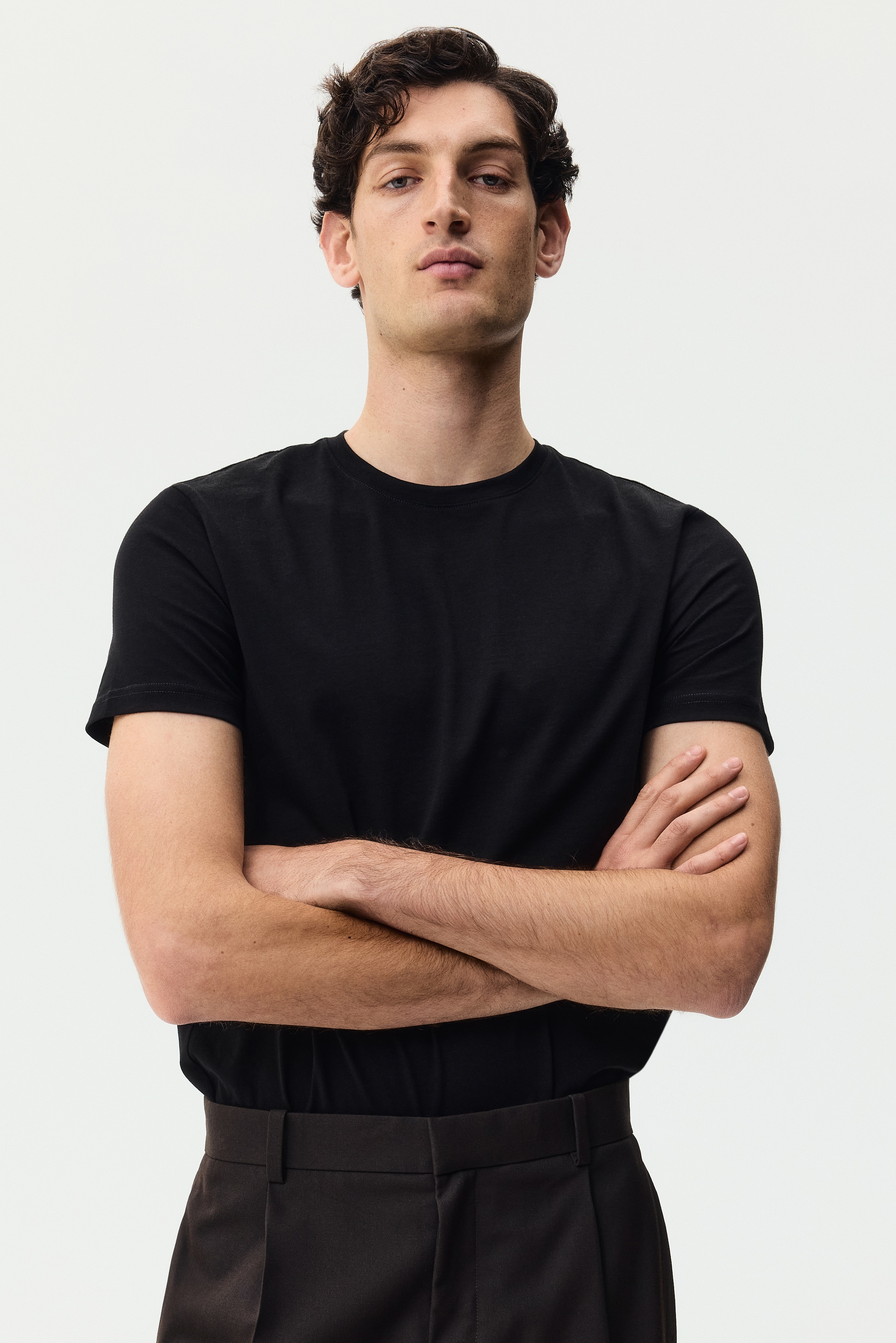 Majica od pima pamuka Slim Fit - Crna/Bela/Bela