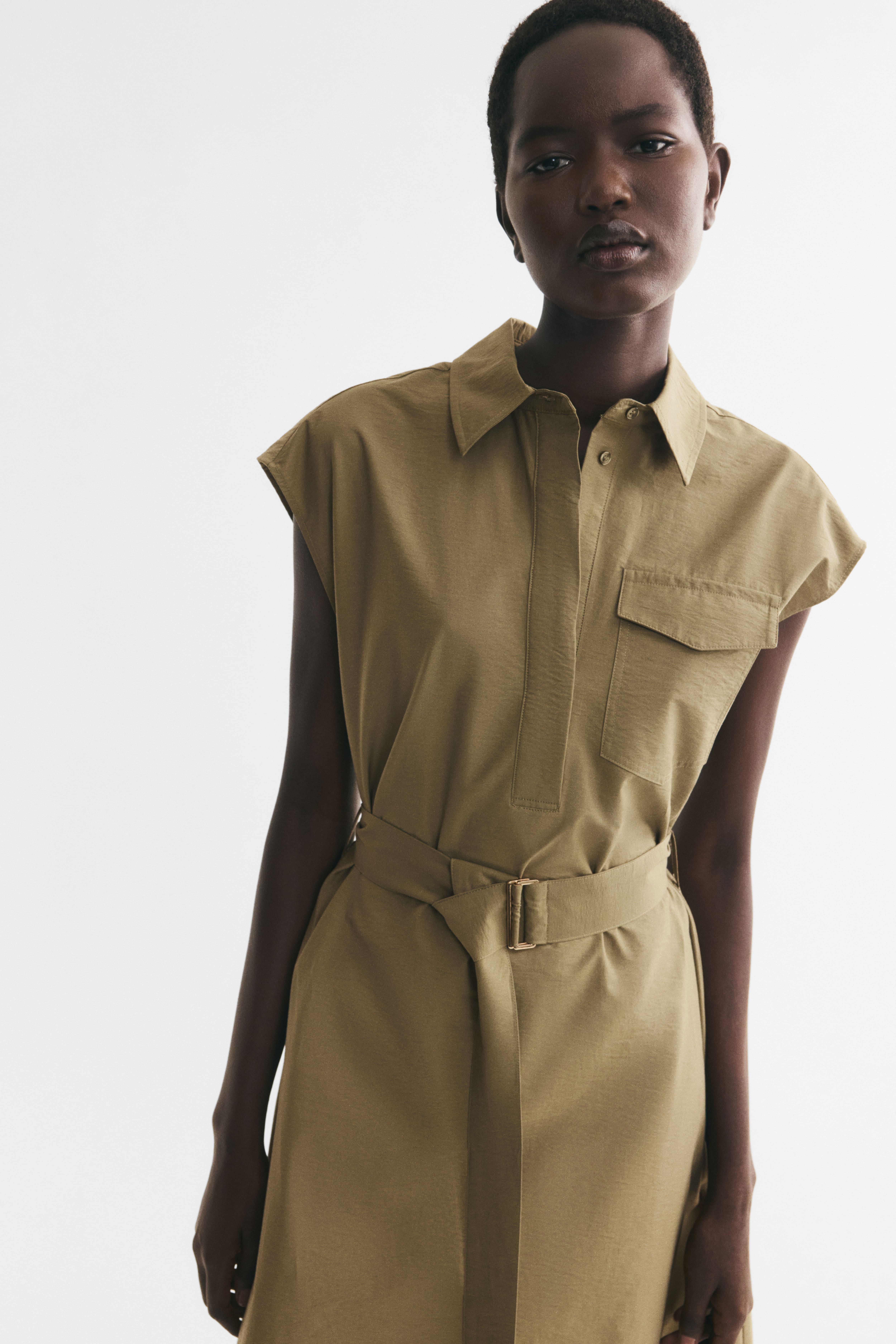 Tie-Belt Dress with Collar