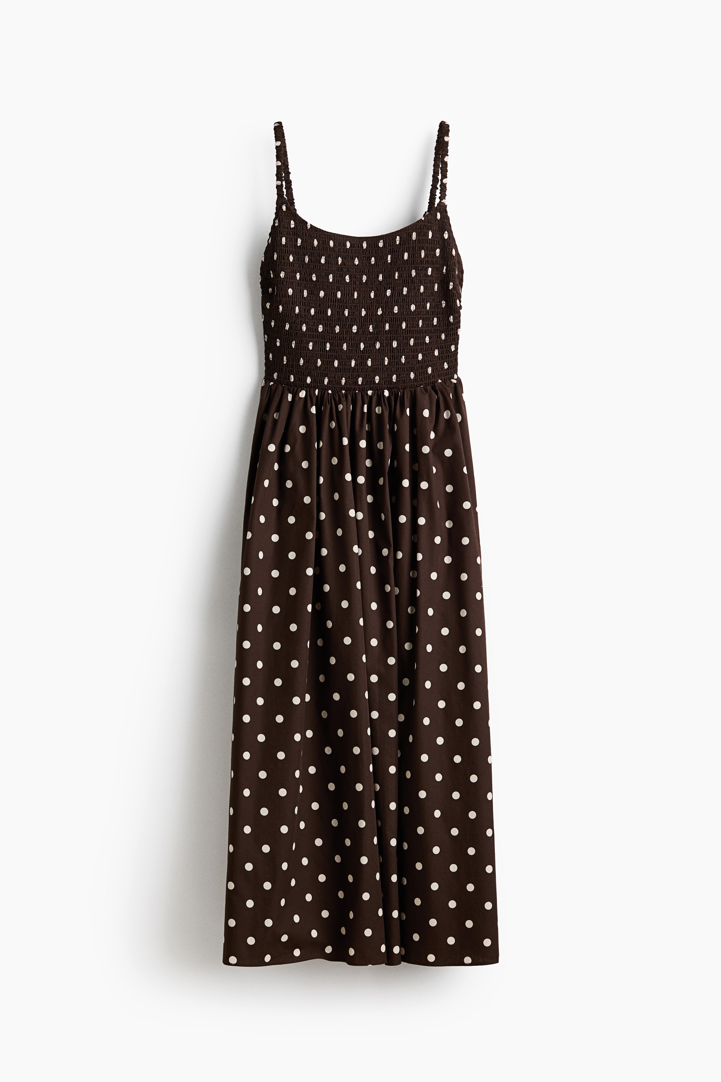 Váy cotton poplin may xếp nếp - Màu nâu đậm/Chấm bi/Màu nâu đậm/Hoa văn/Màu đen