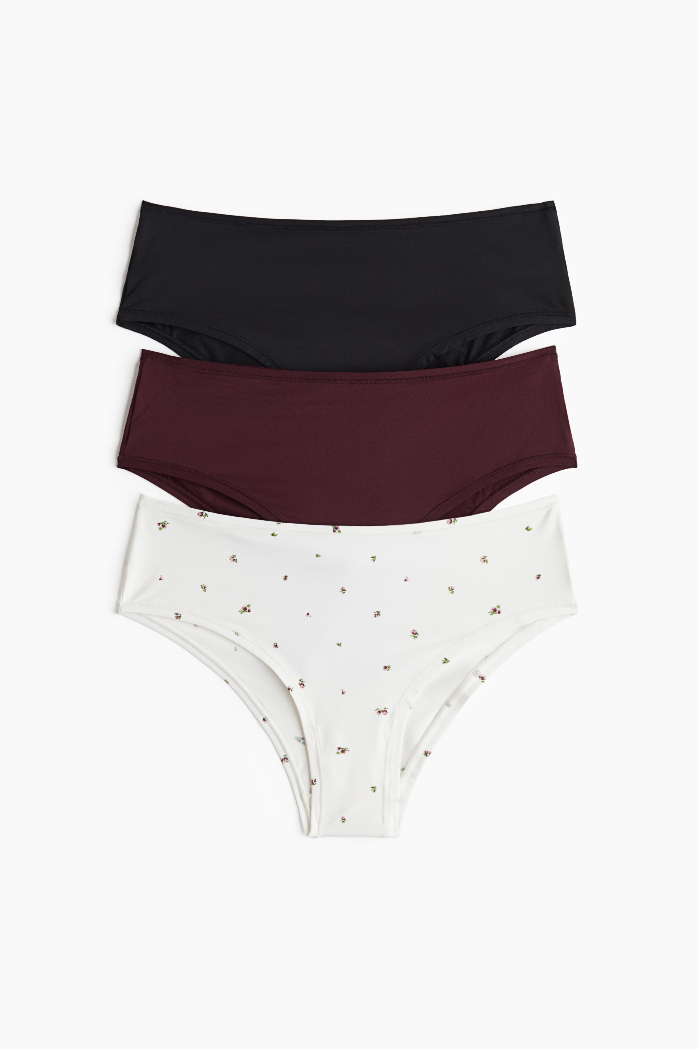 Kalhotky hipster z mikrovlákna 3 kusy - Bílá/květiny/Černá/Béžová/černá/bílá