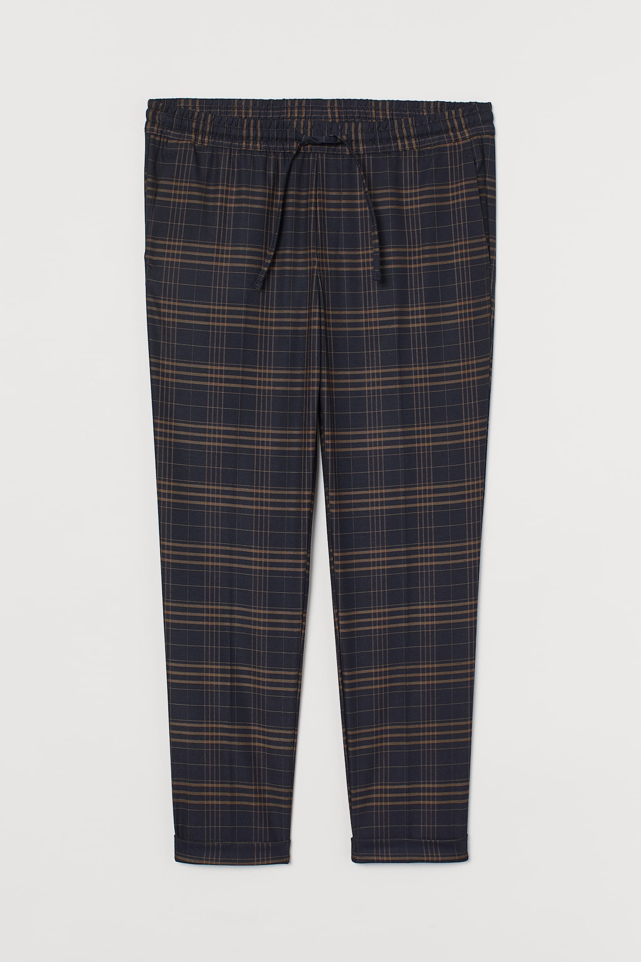 Slim Fit Joggers - Ankle length - Dark blue/Brown checked - Men | H&M GB