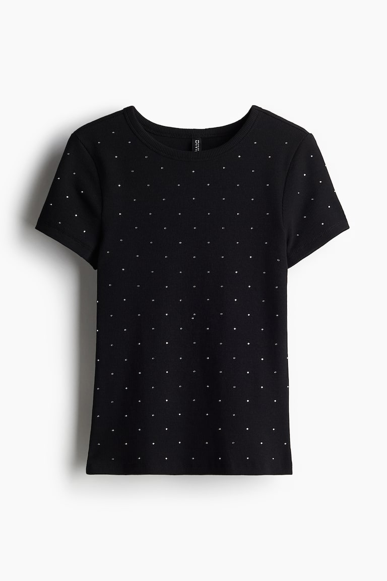 Playera con pedrería Negro Ladies H&M MX