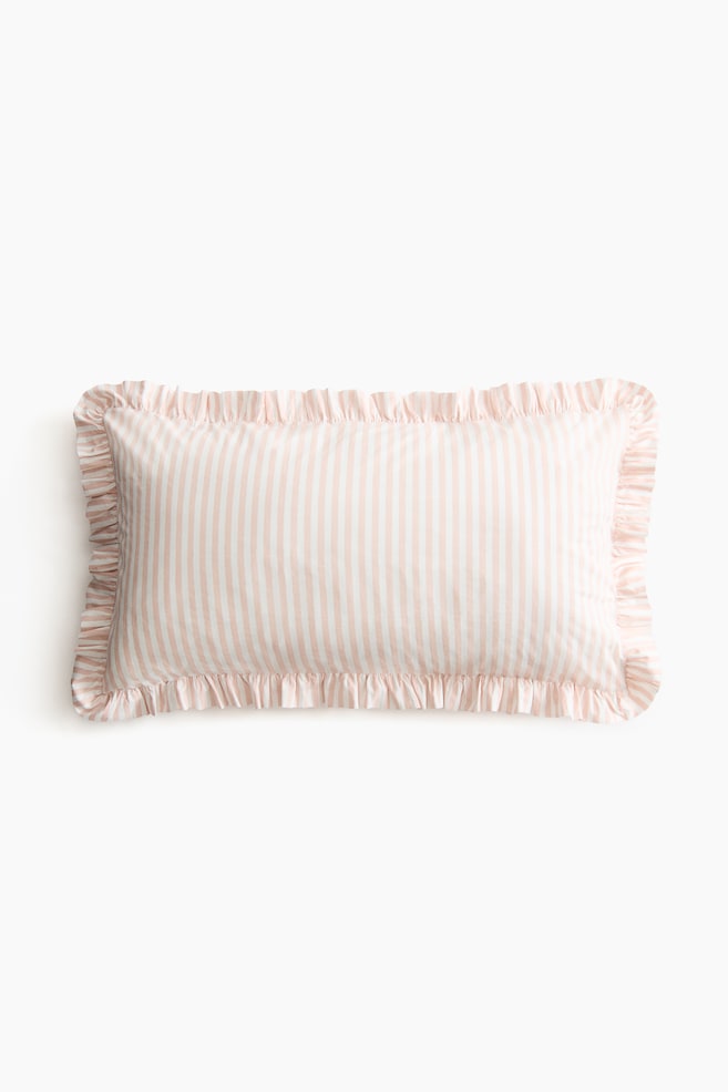 Ruffle-Trimmed Cotton Pillowcase - Powder pink/striped - 1