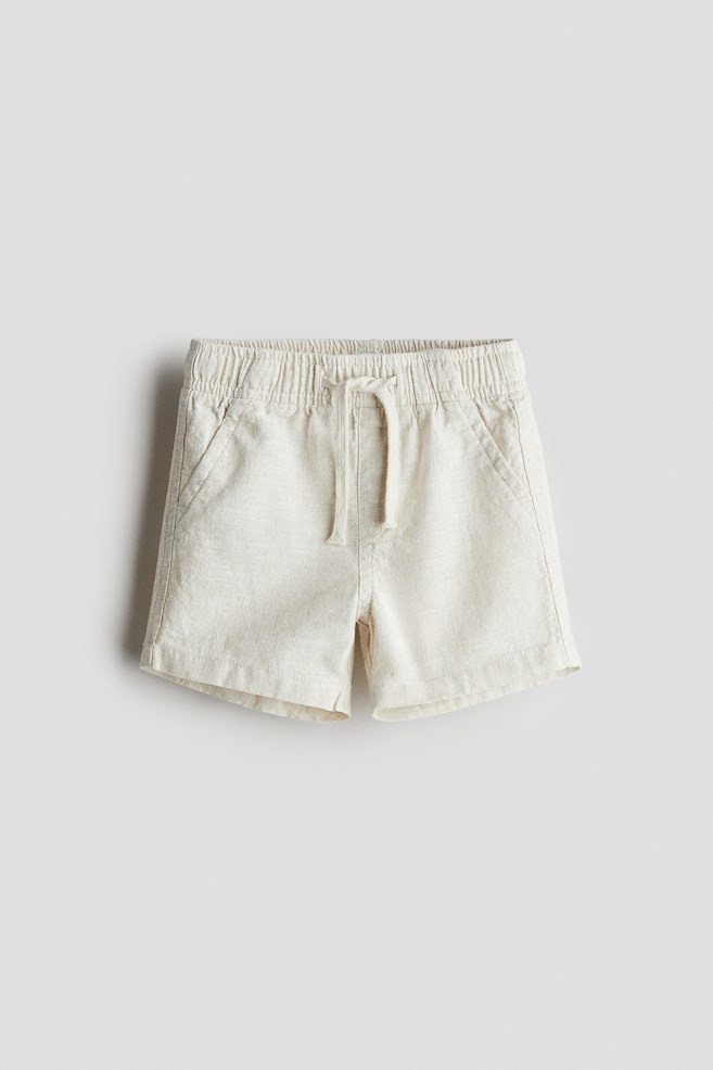 Short en lin mélangé - Beige clair/Bleu foncé/Vert kaki clair/Beige clair - 1