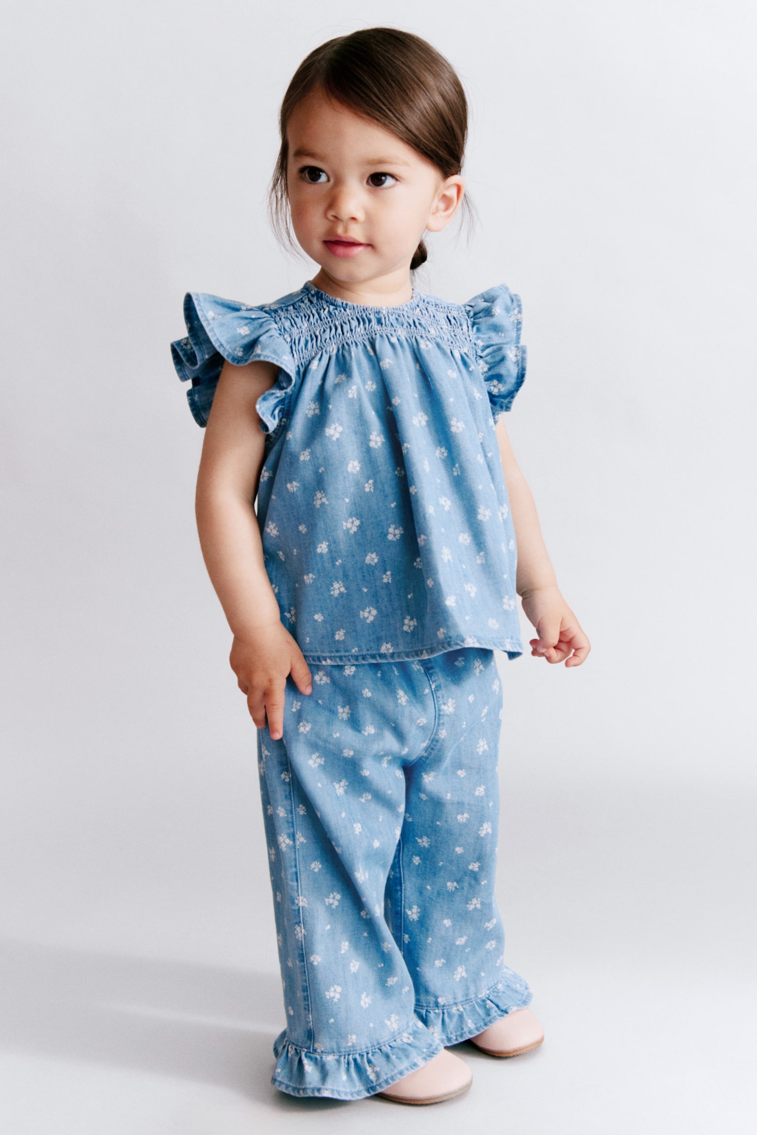 Conjunto de 2 peças em ganga estampada - Azul denim claro/Floral - 1