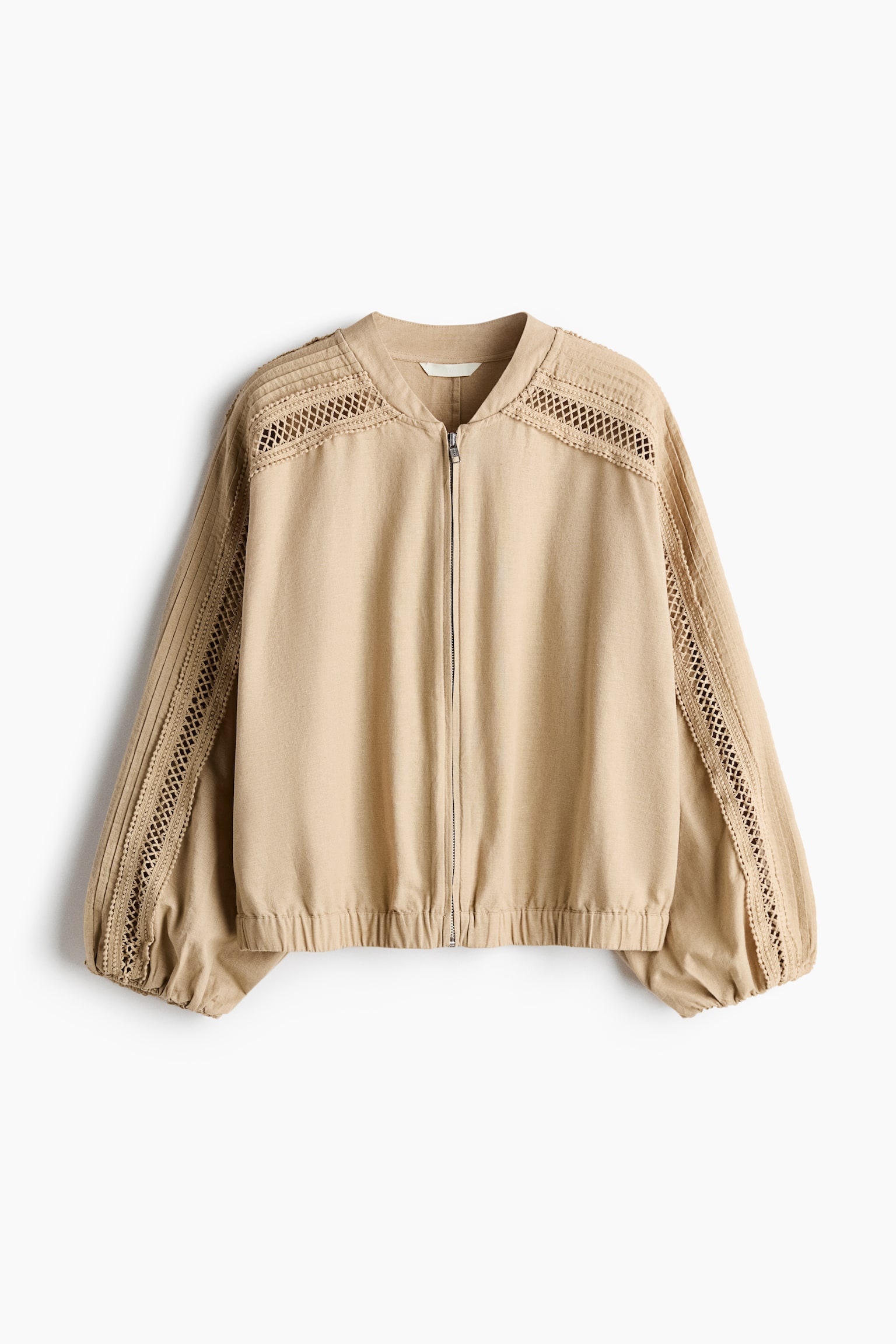 Linen-blend lace-detail jacket - Светлобежов - 1