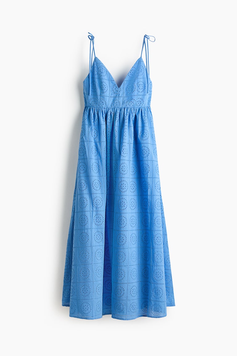 Women's Blue Eyelet-Embroidered Tie-Shoulder-Strap Dress | H&M US Women's Blue Eyelet-Embroidered Tie-Shoulder-Strap Dress | H&M US