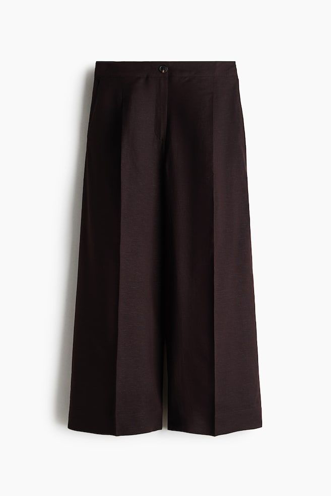 Ankle-length linen-blend trousers - Dark plum purple/Black/Cream/Brown - 1