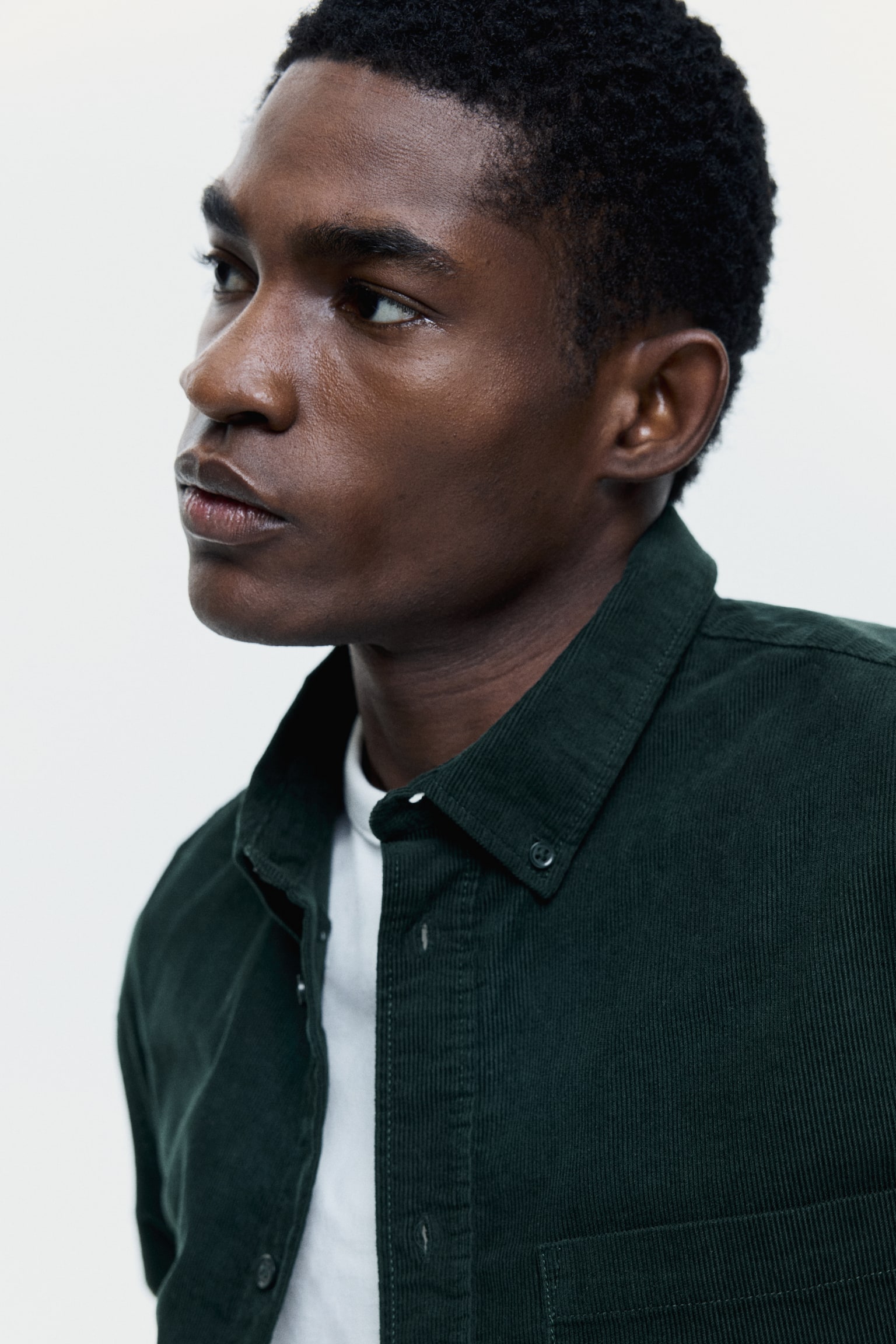 חולצת קורדרוי Regular Fit - ירוק כהה - 6