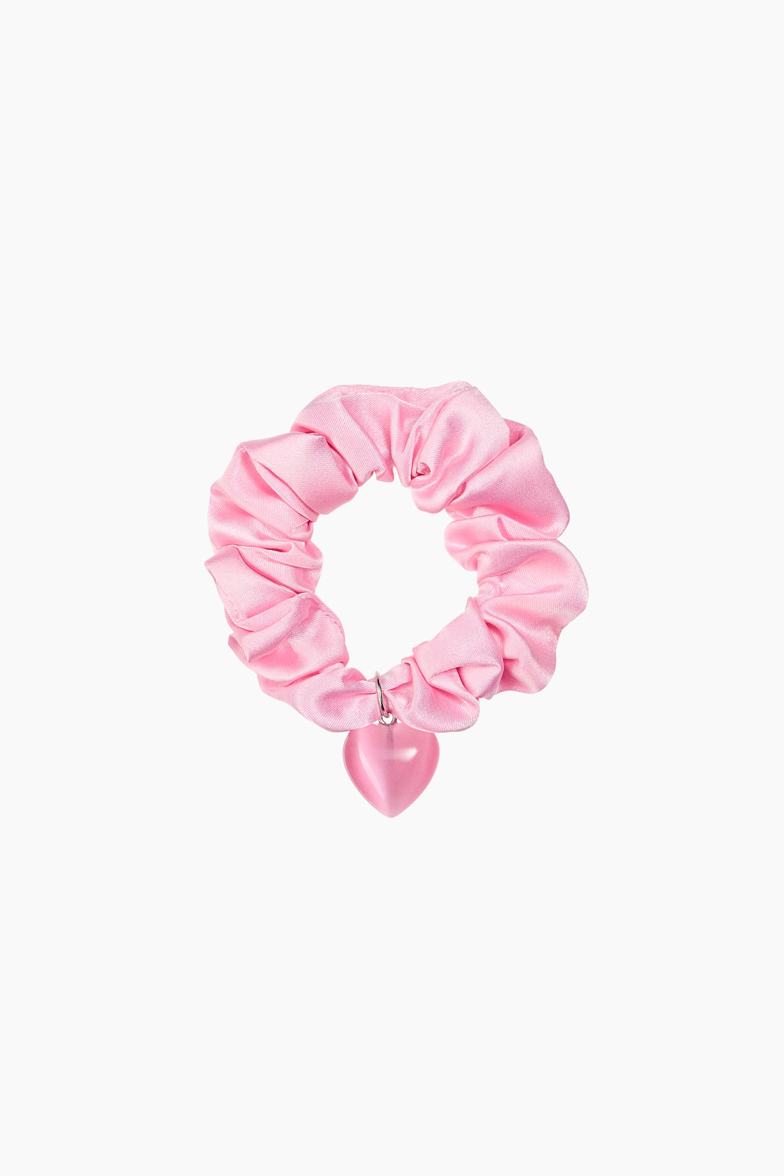 Heart-detail satin scrunchie - Pink - 3