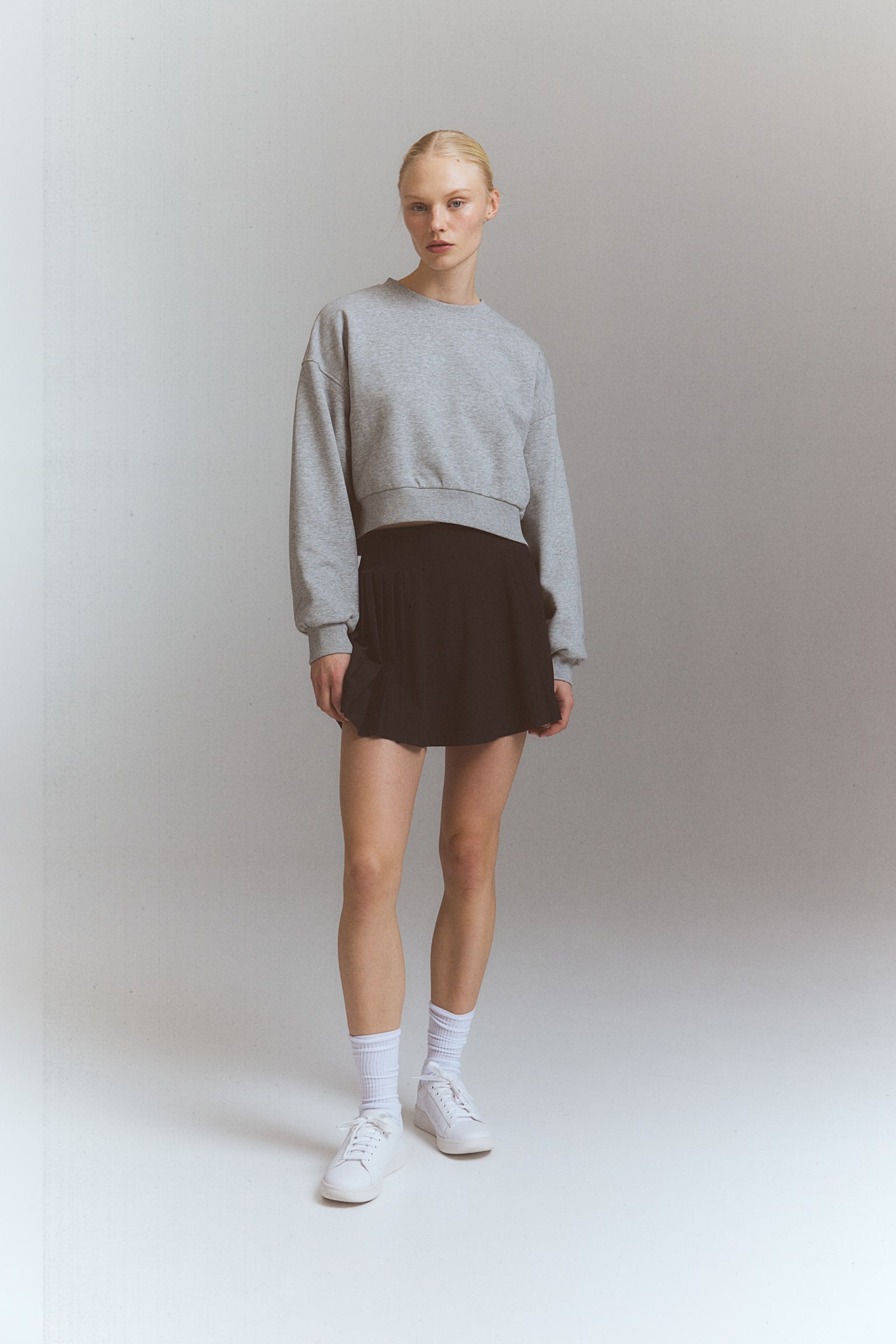 Cropped sweatshirt - Light grey marl/Blue/Light pink - 7