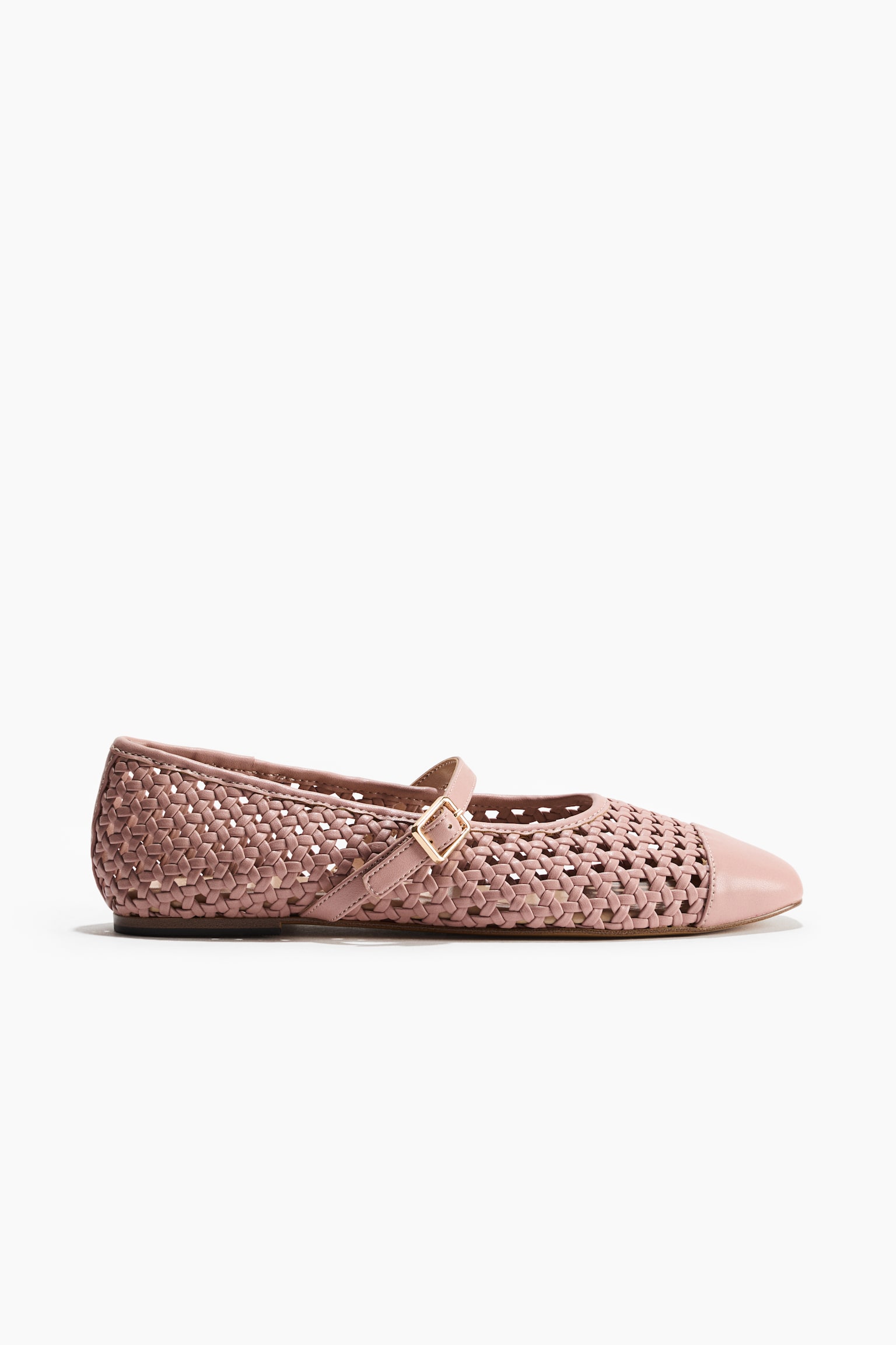 Ballerines babies tissées façon résille - Rose poudré/Marron foncé - 1