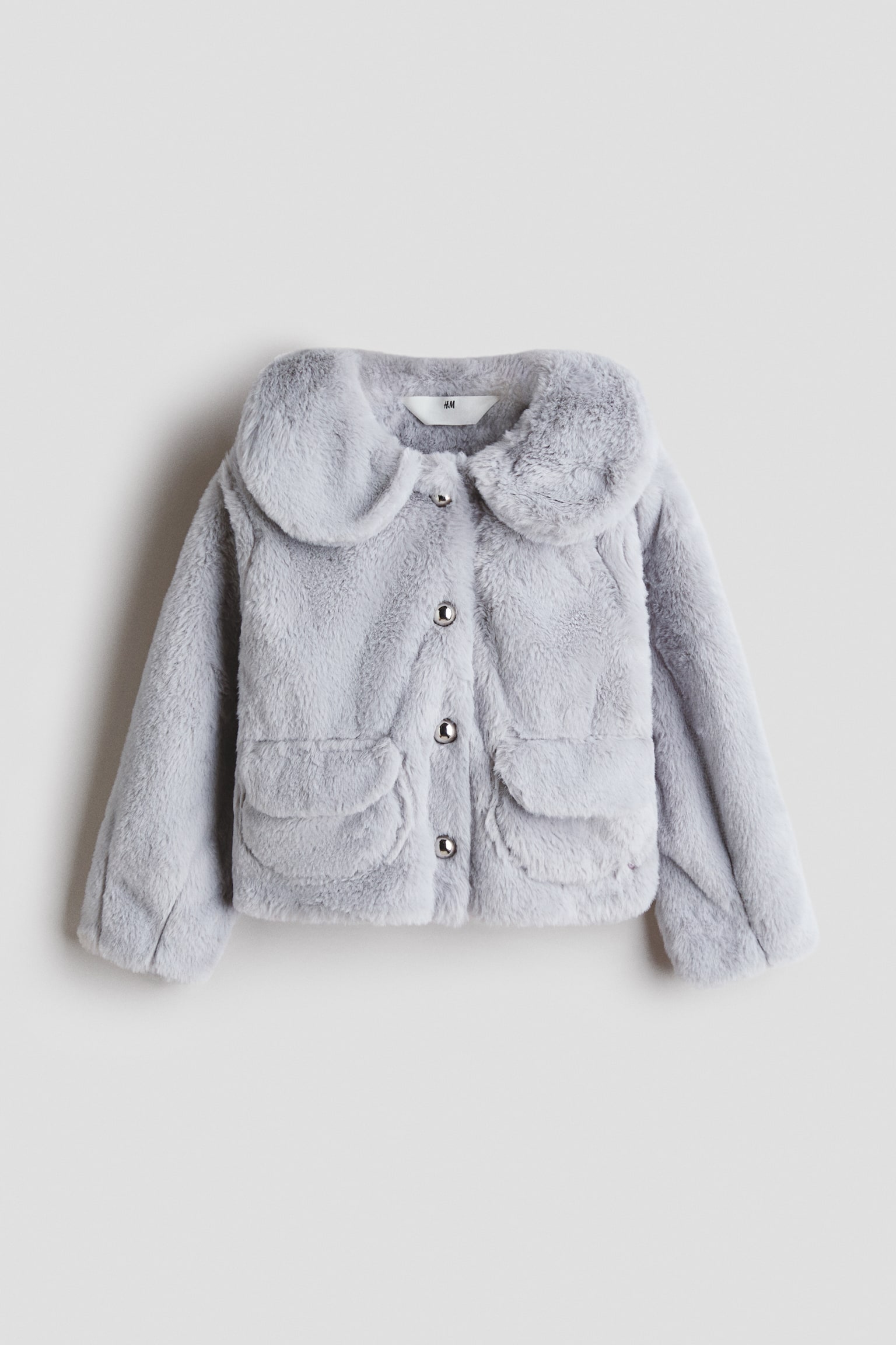 襟付きフラッフィジャケット - ライトグレー