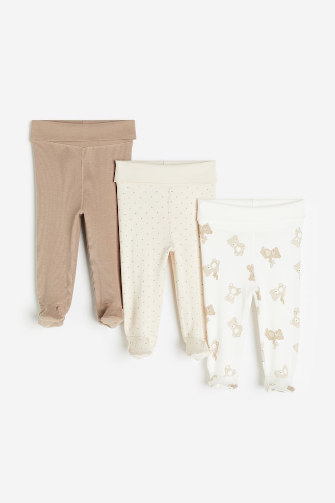 3-pack cotton leggings - White/Bears/Light green/Leopards/Light pink/Floral - 1