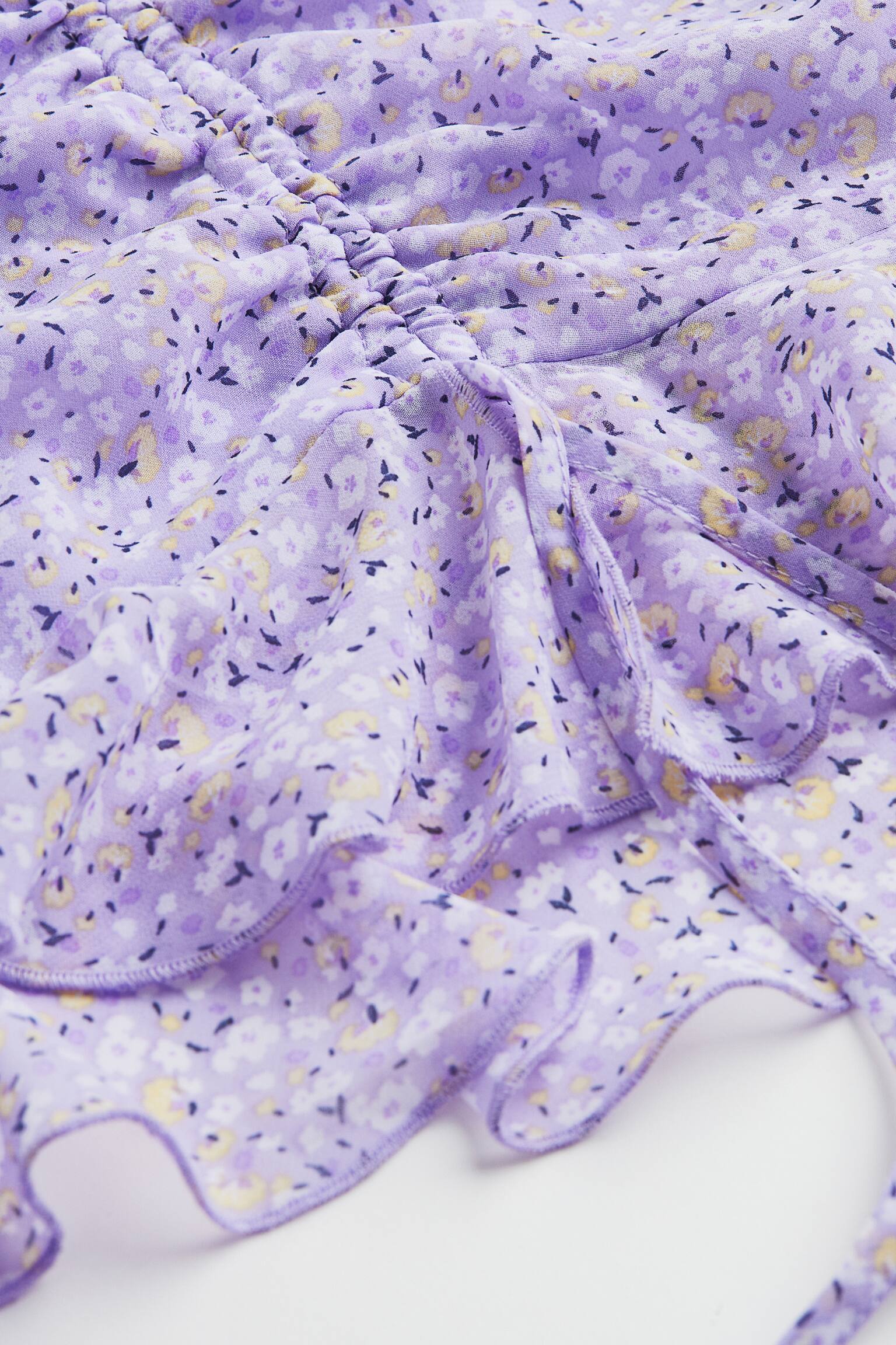 Drawstring Detail Chiffon Blouse - Light purple/Small flowers/Black/Small flowers - 2