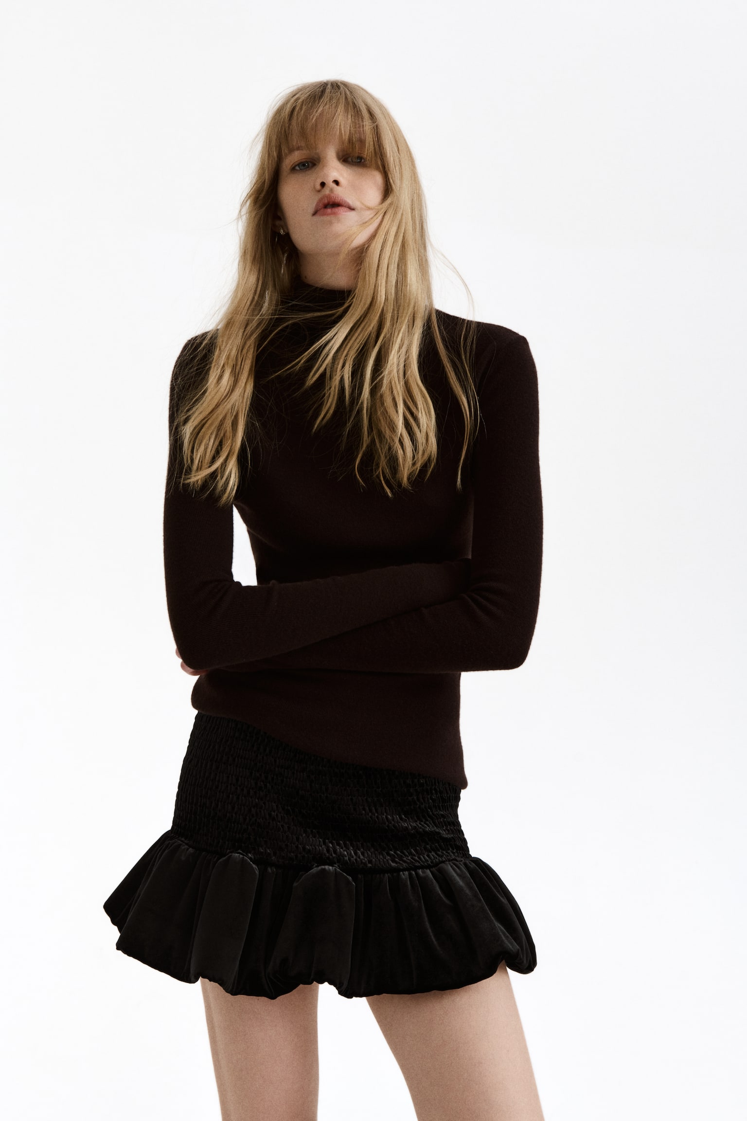 Smocked velour skirt - Black/Burgundy - 6