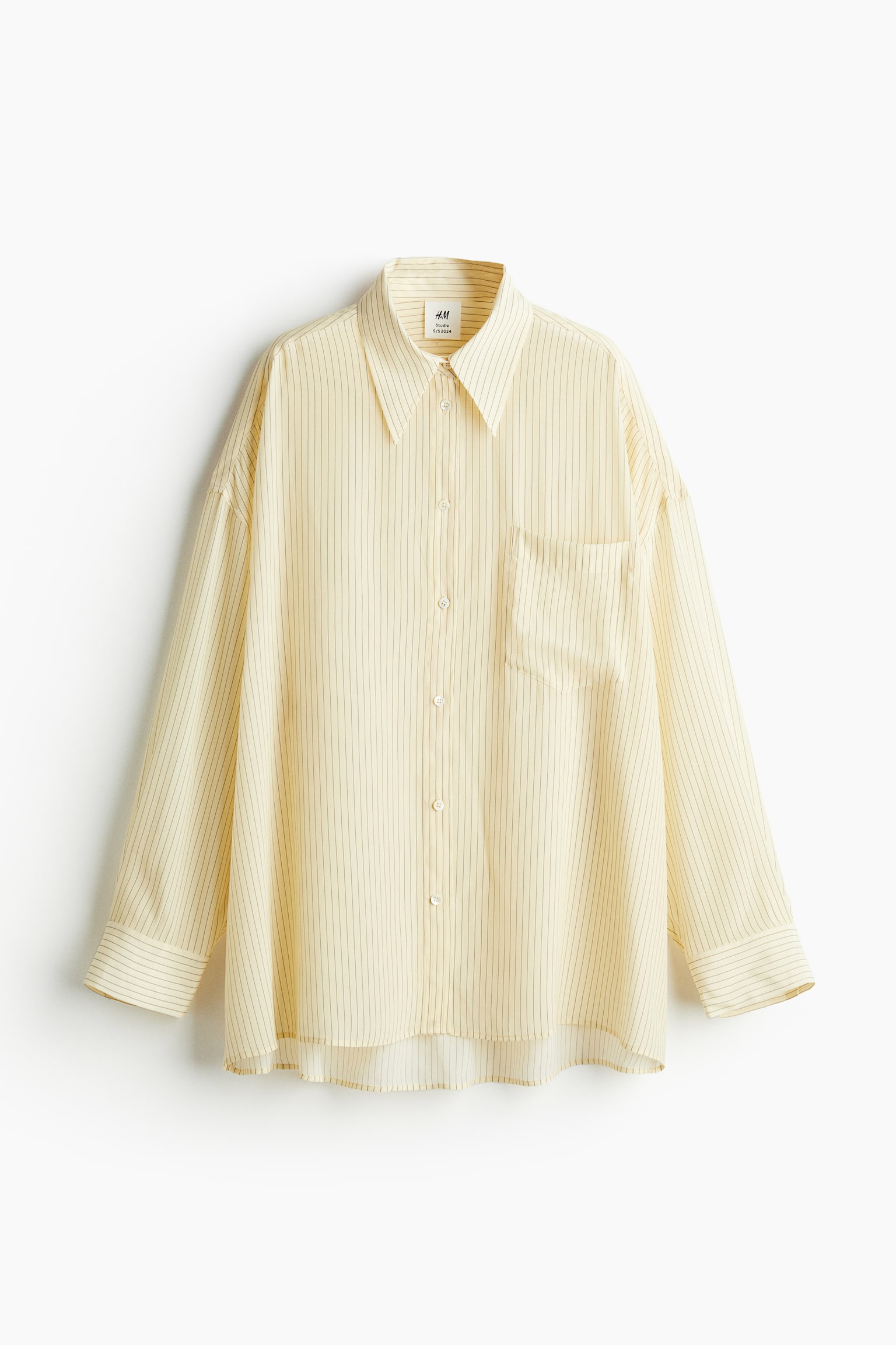 Oversized silk-blend shirt - Light yellow/Pinstriped - 2