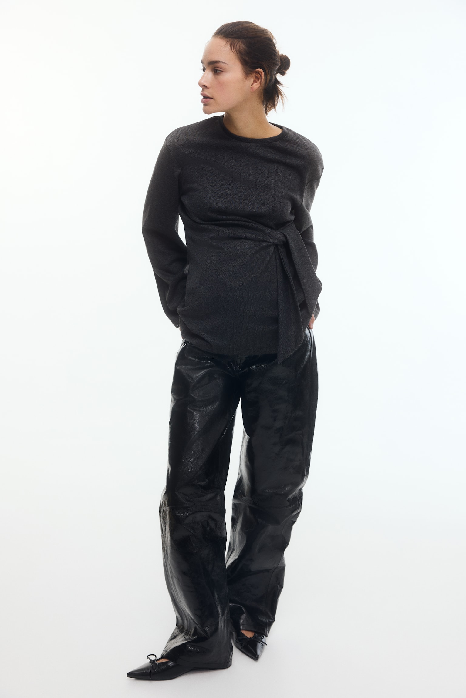 MAMA חולצה עם קשירה - אפור כהה מלאנז' - 1