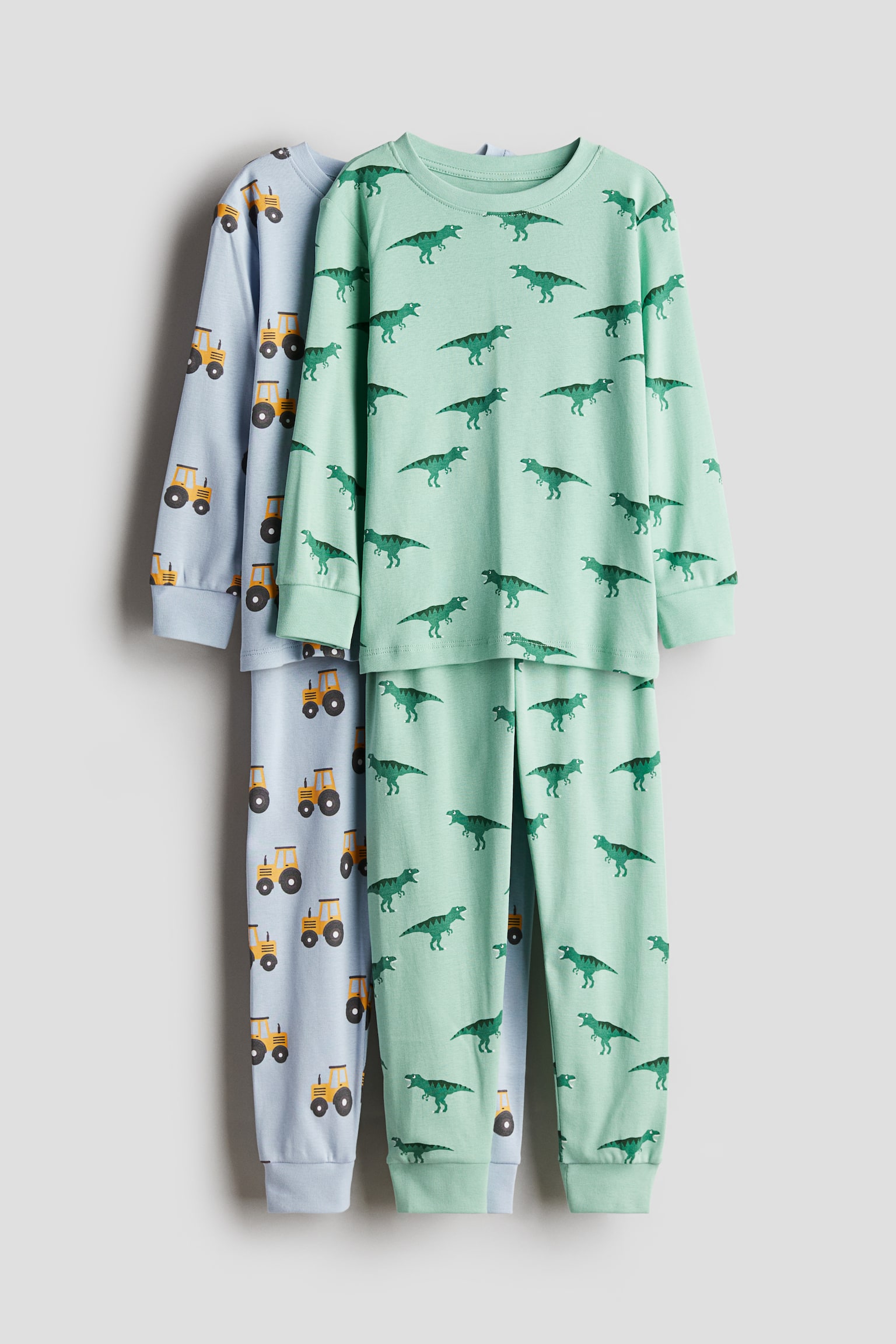 2-pack printed cotton pyjamas - Light blue/Patterned/Dark grey/Space/Dark grey/Striped/Light green/Striped - 1