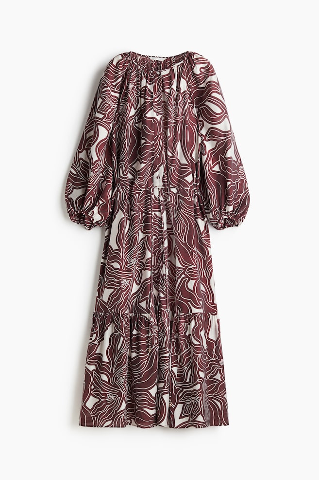 Oversized jurk met strikceintuur - Wit/bordeauxrood bloemen/Heldergroen - 1