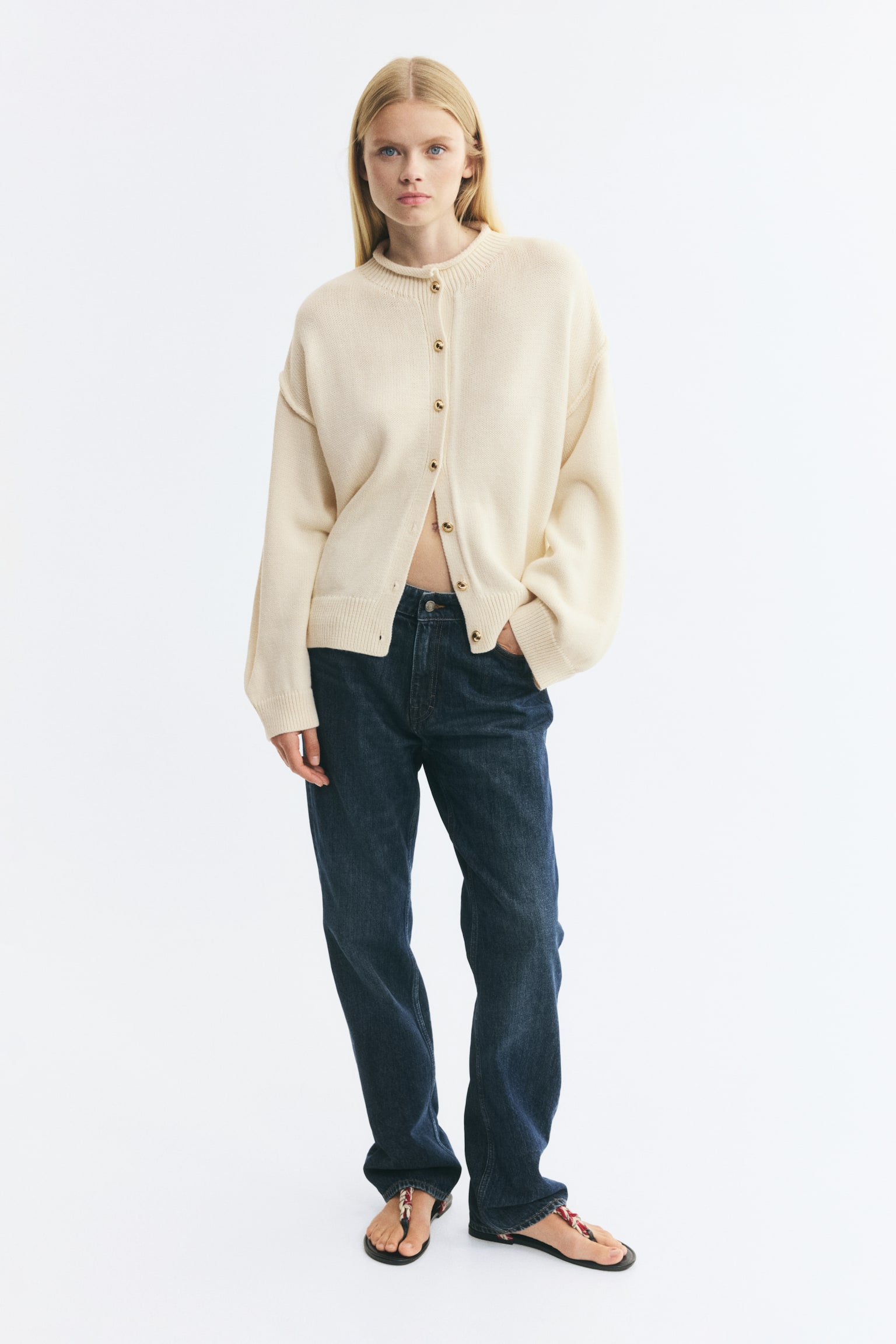 Женский кардиган H&M Oversized Cardigan, цвет: Кремовый — фото 3