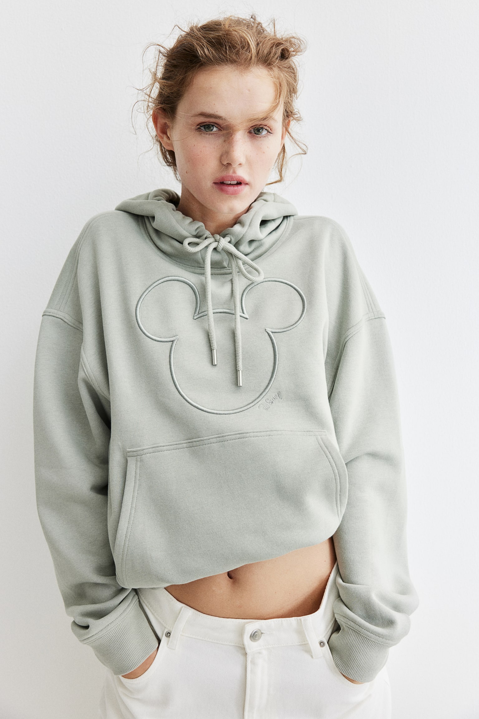 Motif-detail hoodie - Light sage green/Mickey Mouse/Dark grey/Nirvana - 1