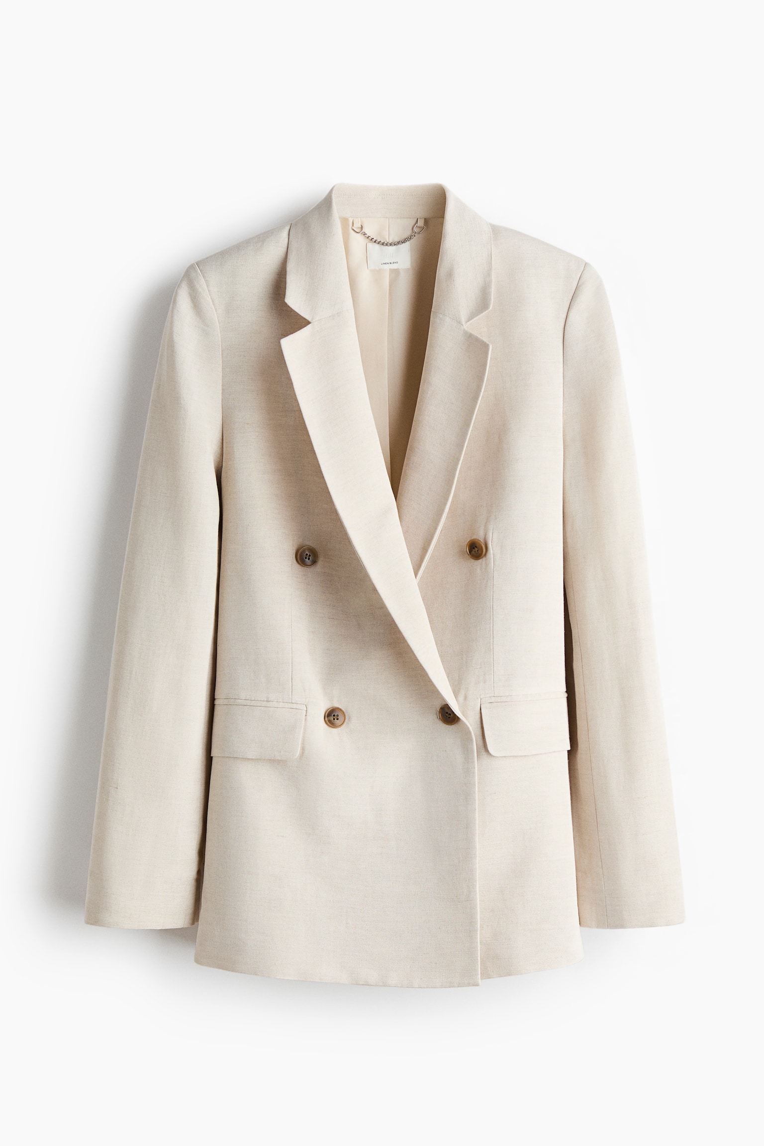 Linen-blend double-breasted blazer - Light beige - 2