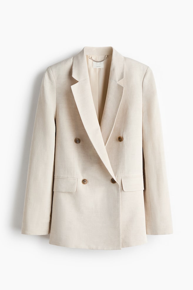 Linen-Blend Double-Breasted Blazer - Light beige - 1