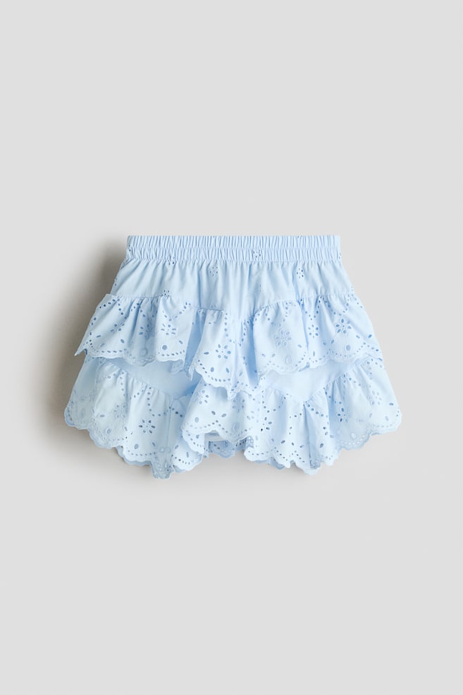 Jupe en coton avec broderie anglaise - Bleu clair/Rose clair/Noir/Blanc - 1