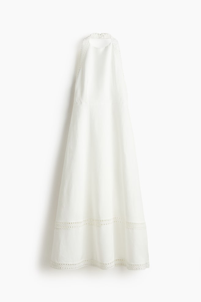 Vestido halter en mezcla de lino - Blanco - 1