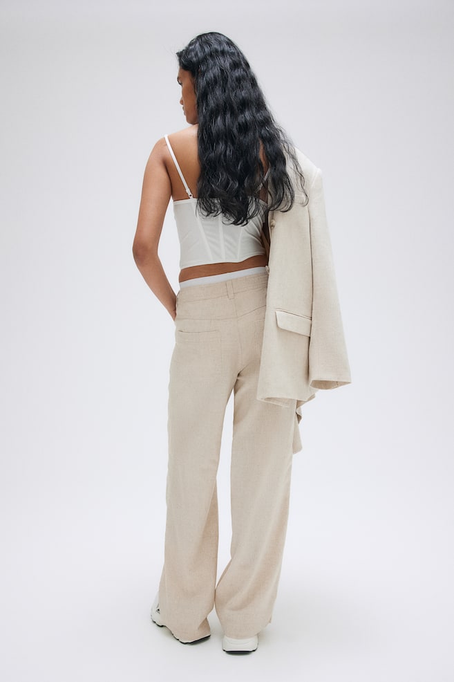 Linen-blend straight trousers - Beige/Black/White - 3