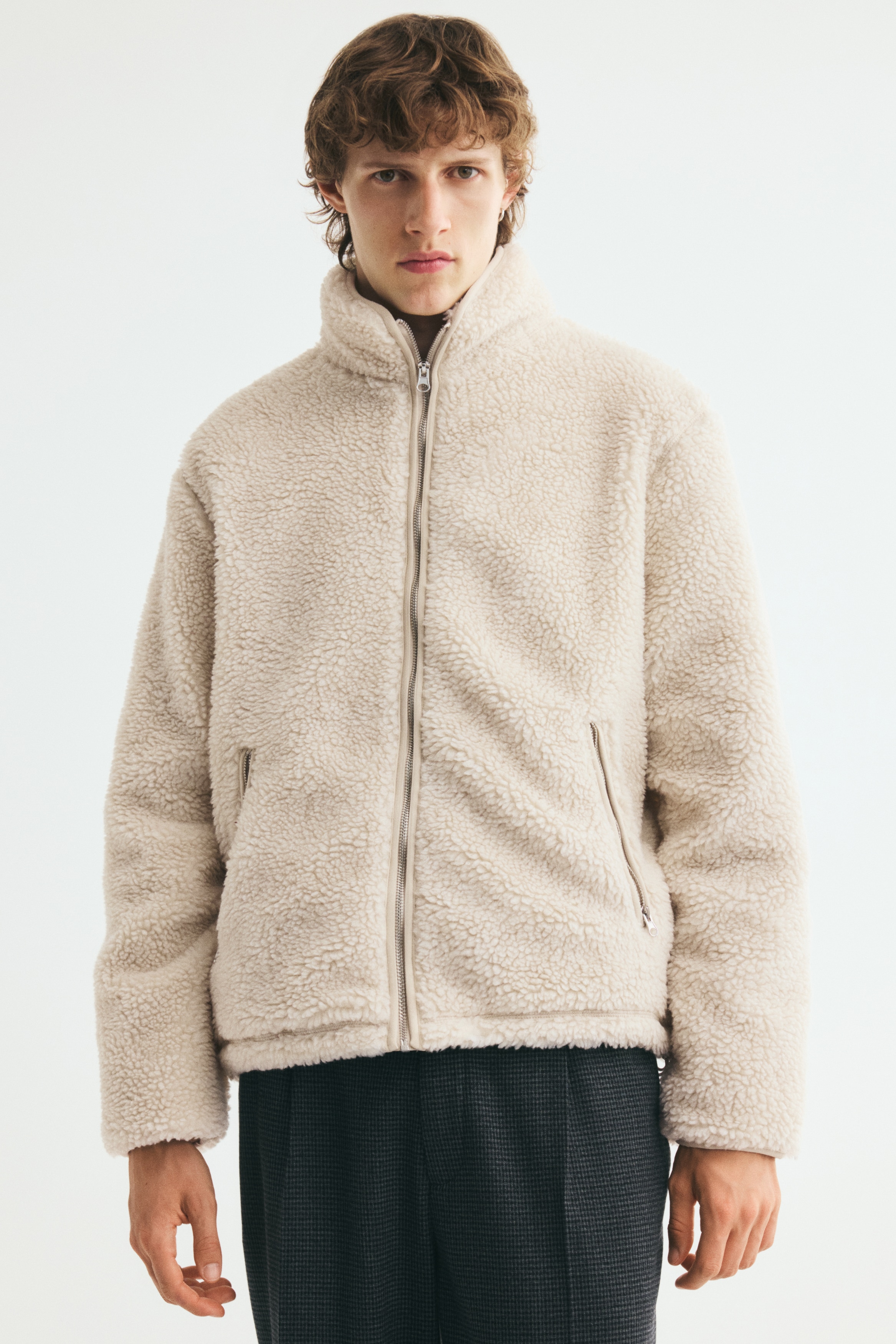Men's Light beige Teddy Fleece Jacket with Zipper | H&M CA