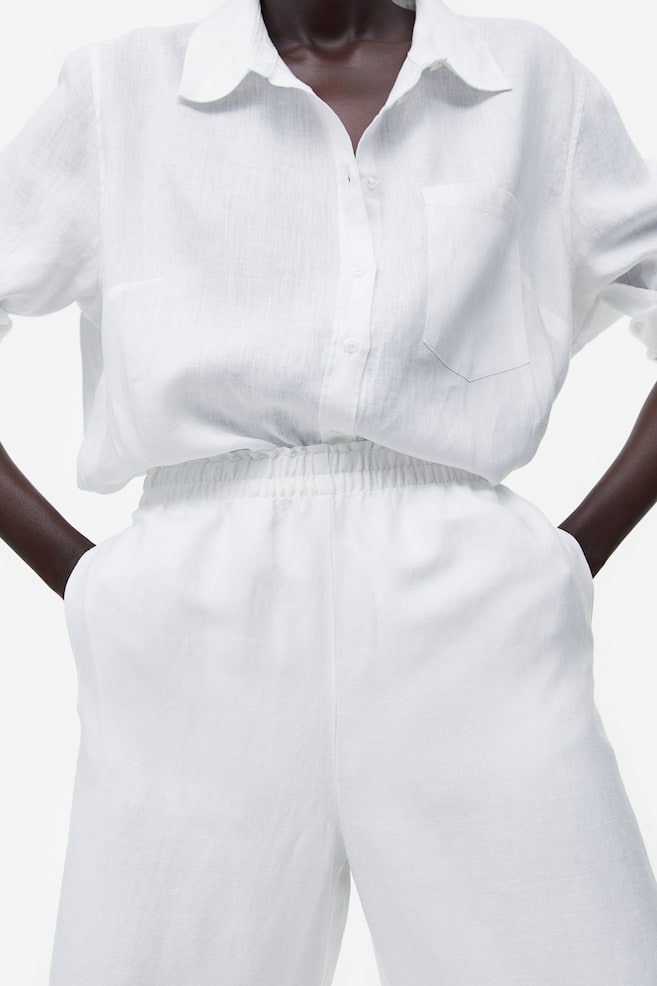 Cropped linen-blend trousers - White/Black/Light beige/Fuchsia - 4
