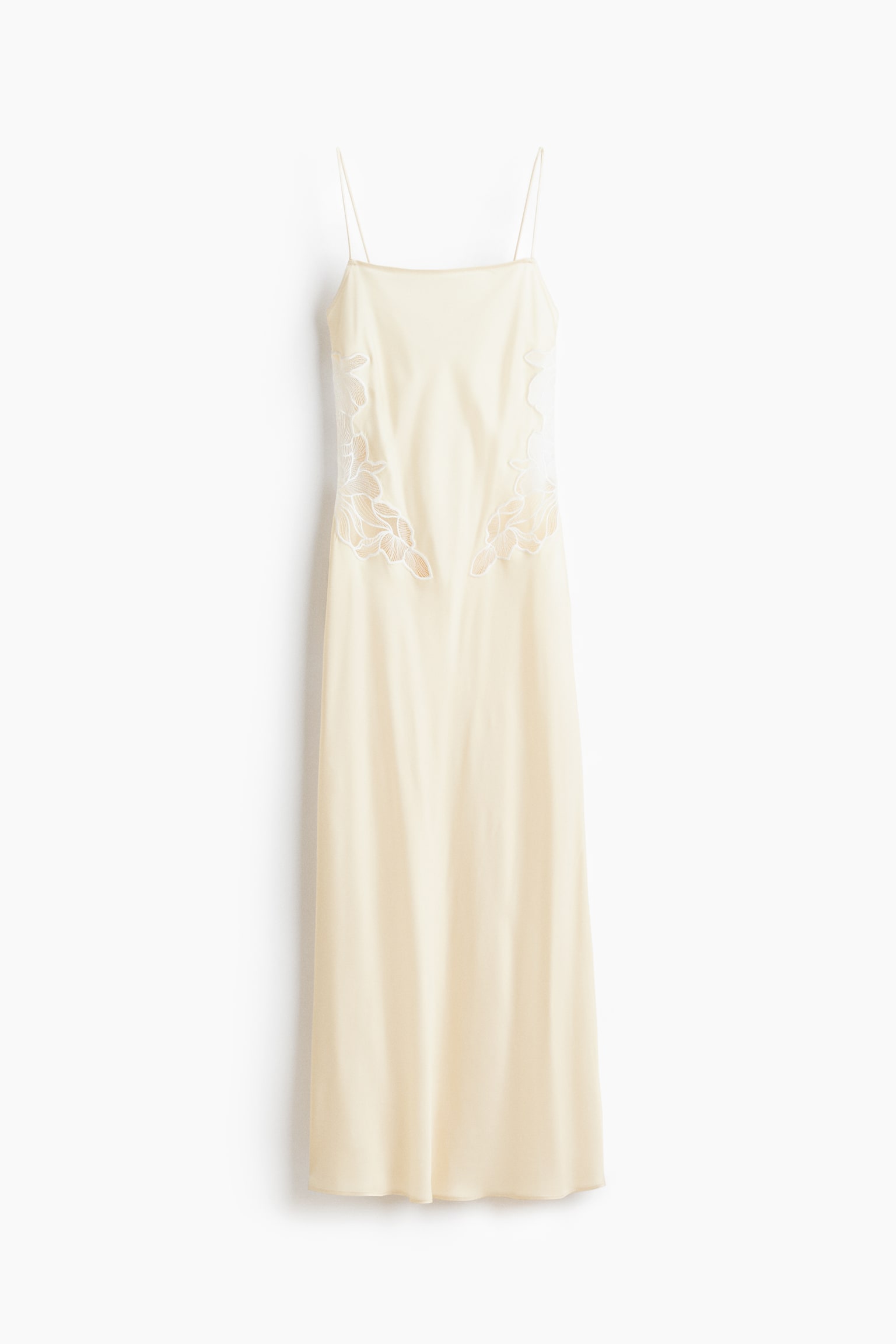 Lace-detail satin dress with scarf - Pale yellow - 3