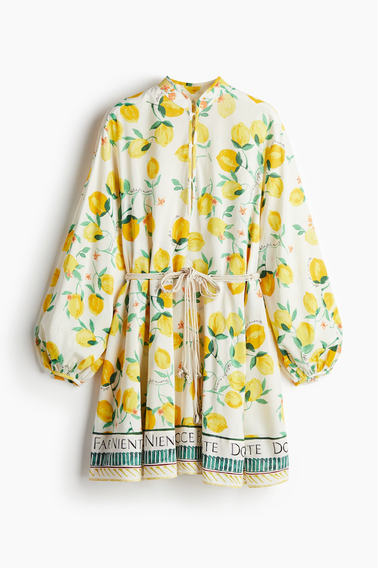 Women's Cream/lemons Dress with Macram Belt | H&M US Women's Cream/lemons Dress with Macram Belt | H&M US