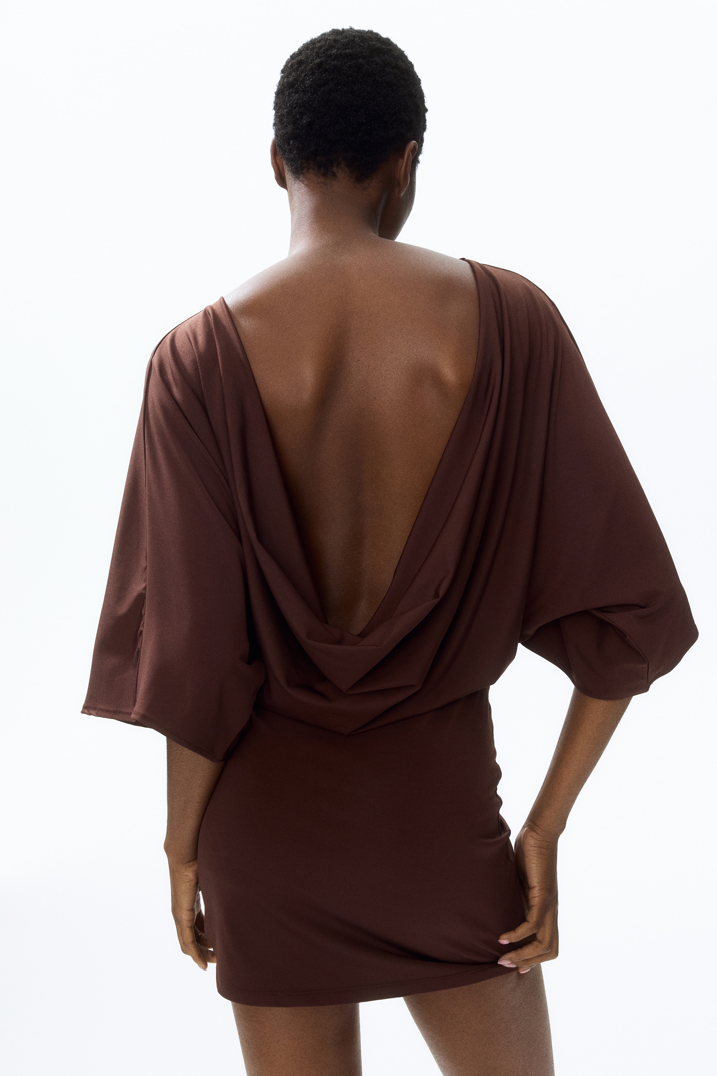 h&m brown mini dress Women's Dark brown Square-Neckline Dress