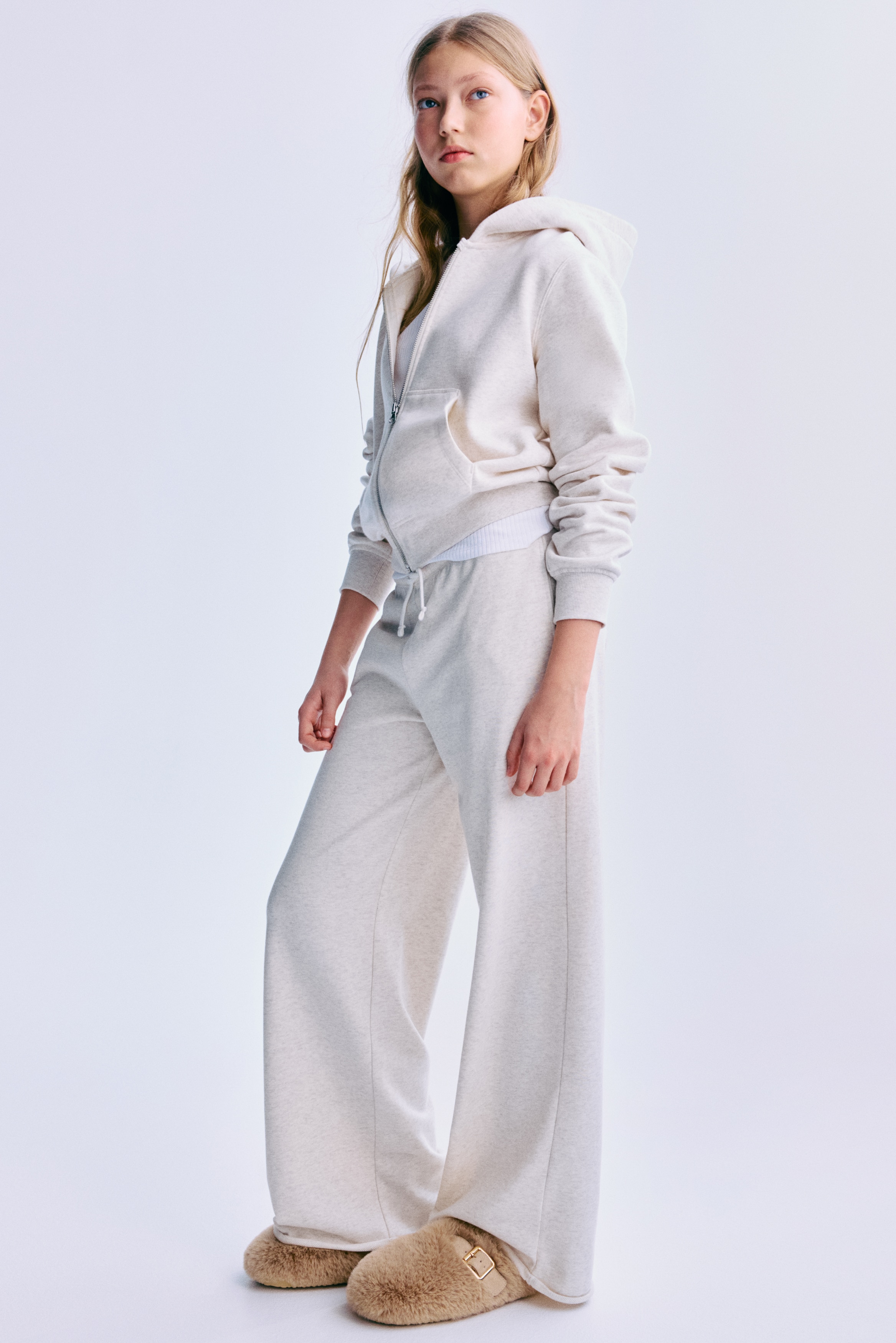 Wide-Leg Joggers - Light beige/Light gray melange/Black