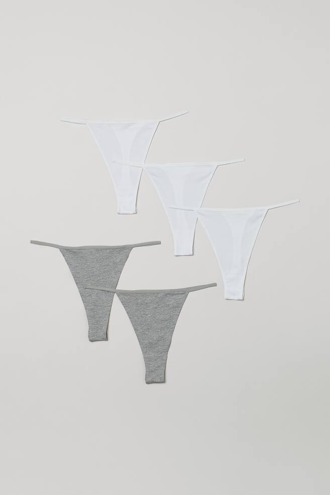 5-pack cotton thong briefs - Grey marl/White - 1