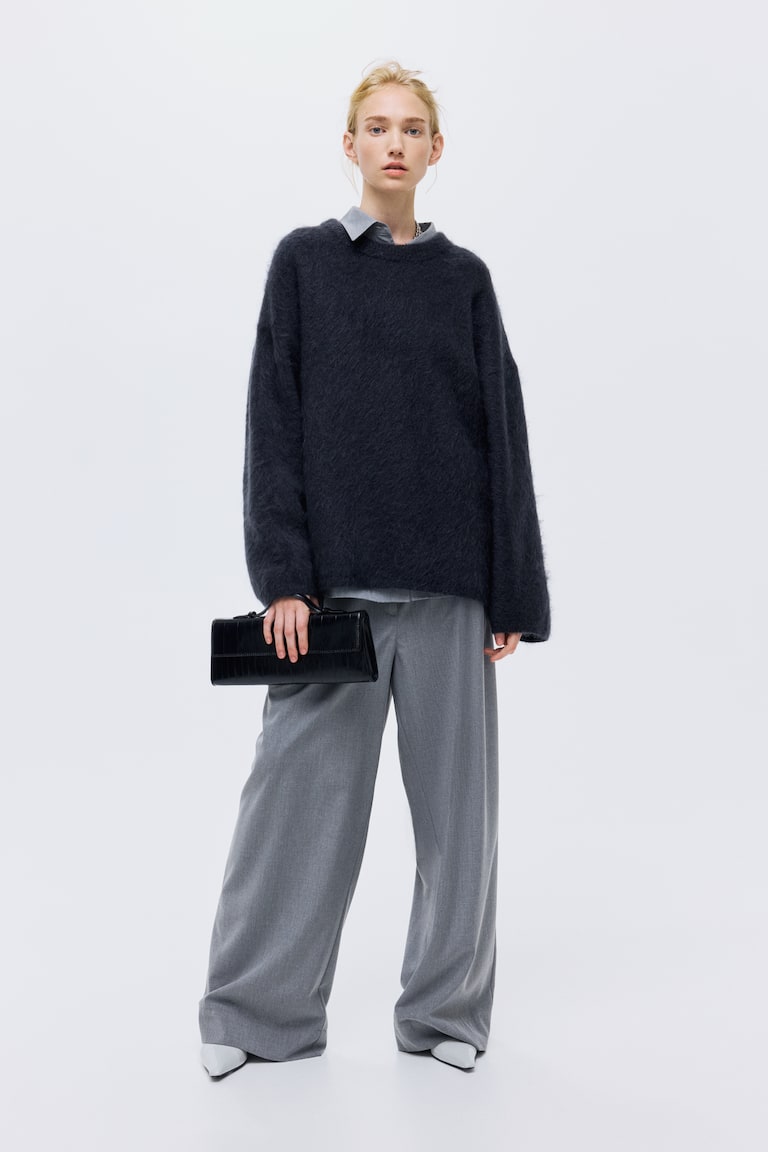 モヘアブレンド オーバーサイズセーター - ネイビーブルー 